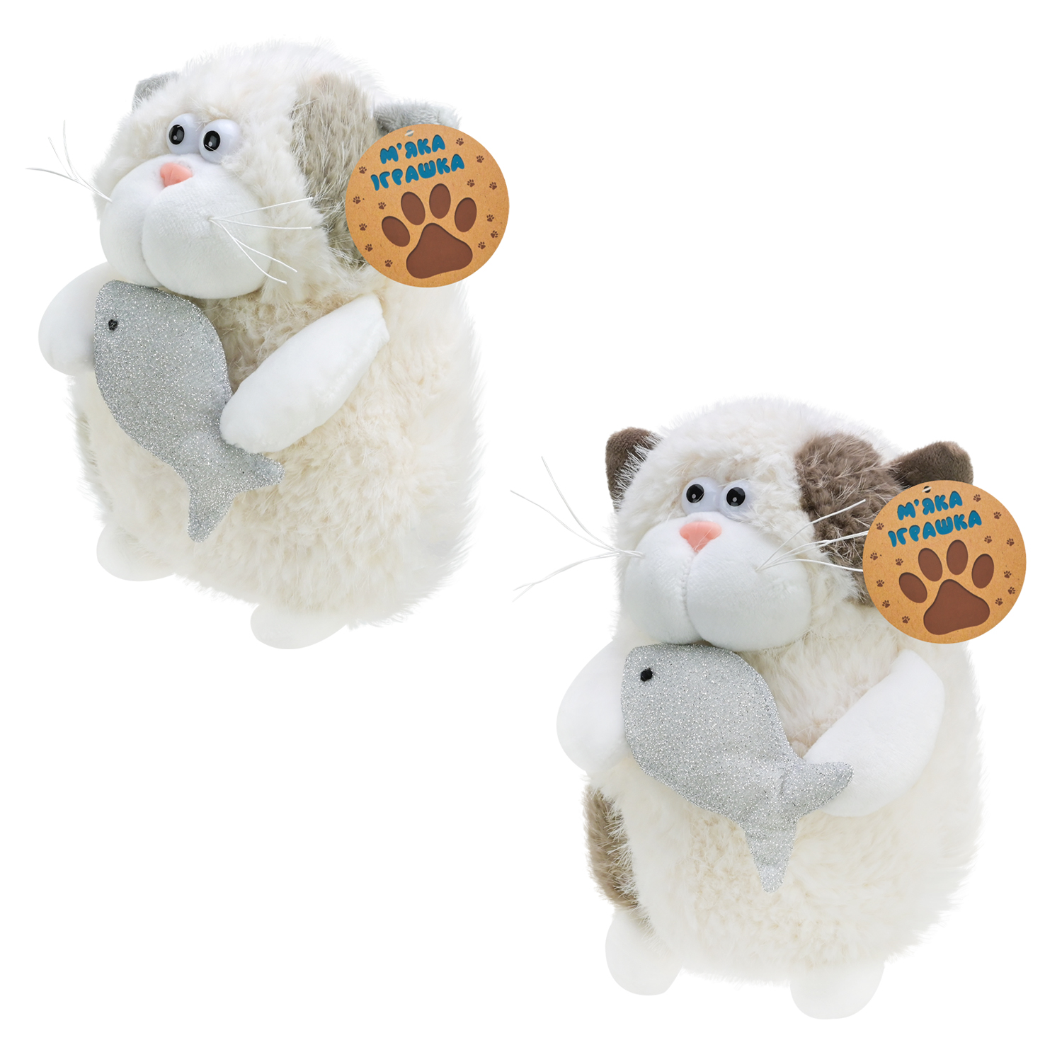 М'яка іграшка арт.  C6302 (120шт) кіт 20см з рибкою 2 кольори