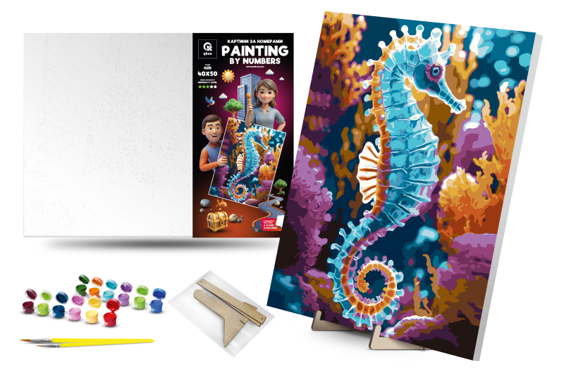 Набір для розпису по номерах 40х50 см QB900-018 "Морський дракон" з фарбами металік, з дерев'яною підставкою qbee