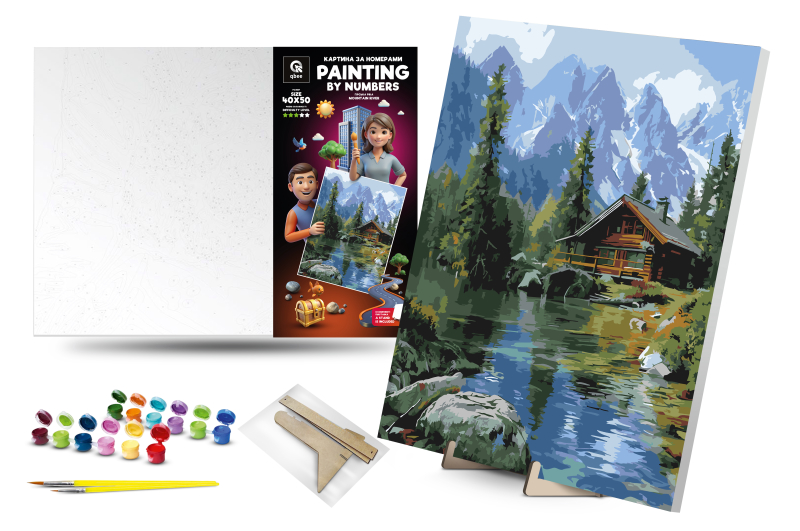 Набір для розпису по номерах 40х50 см QB900-084 "Гірська ріка" з дерев'яною підставкою qbee