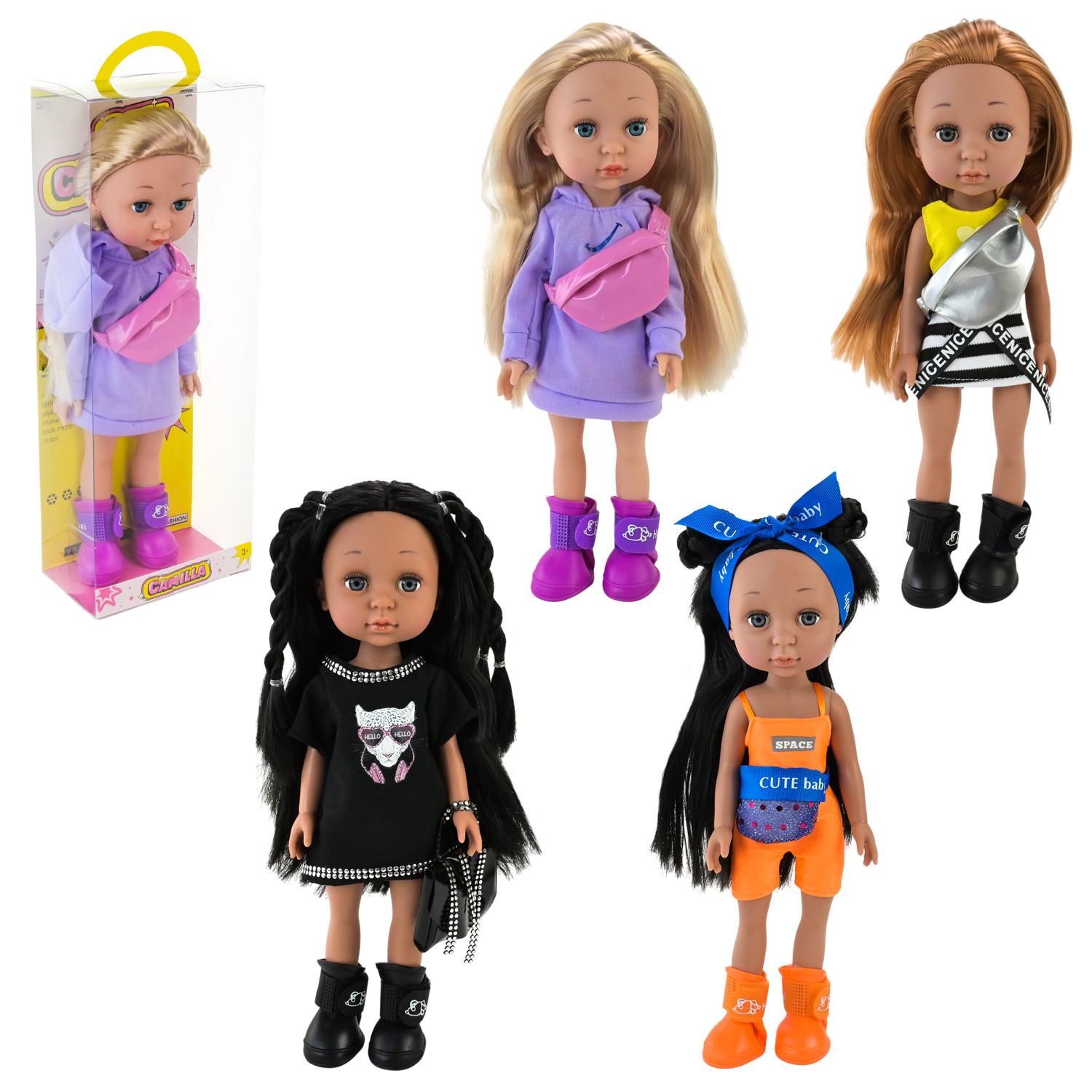 Лялька арт. A925C (48шт/2)  мікс 4 види, в стильному вбранні короб. 37,3*7,6*12,5 см