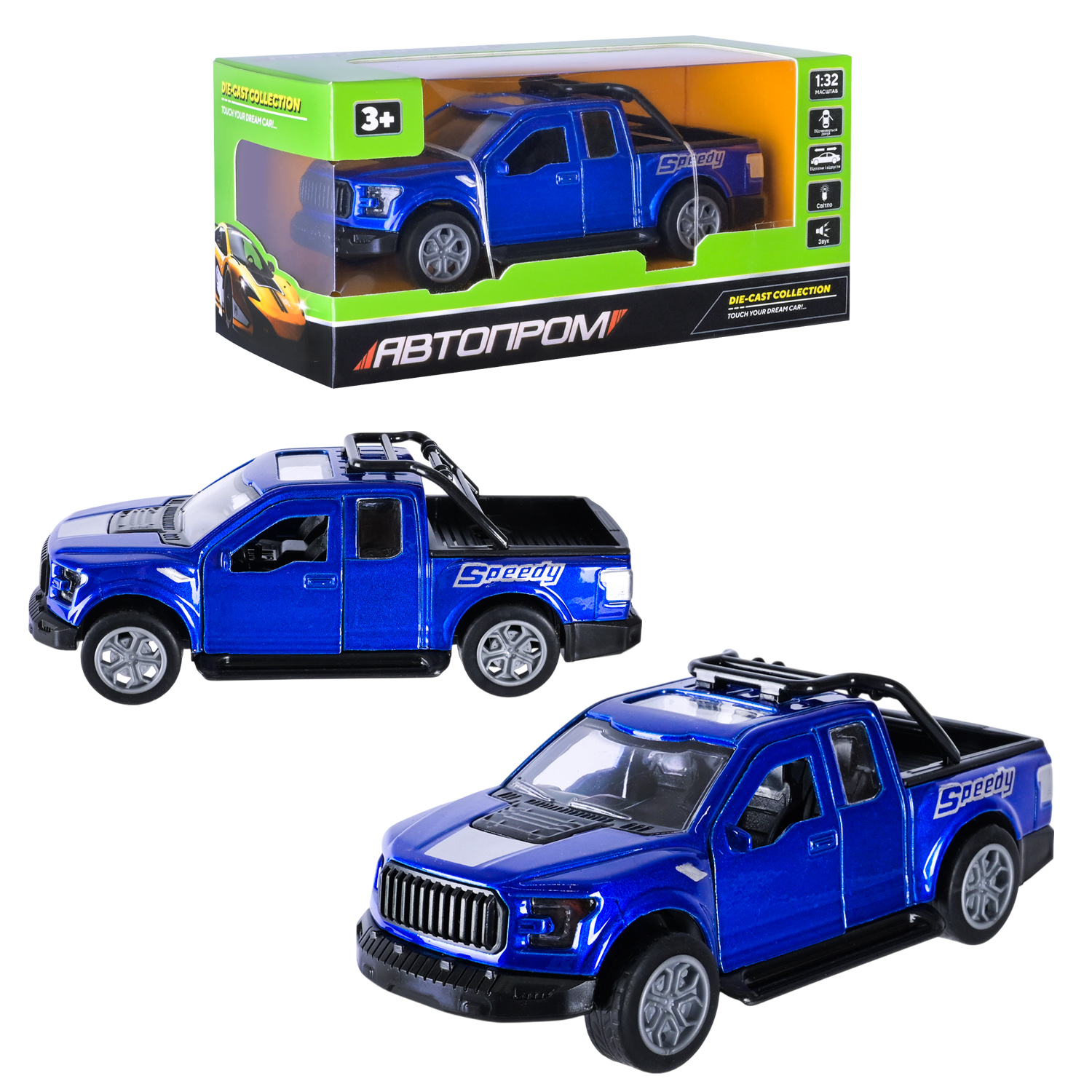 Машина мет. АВТОПРОМ арт. AP74209 (48шт) 1:32,3 цвета,откр.двери,батар.,свет,звук,короб. 15*6,5*7см