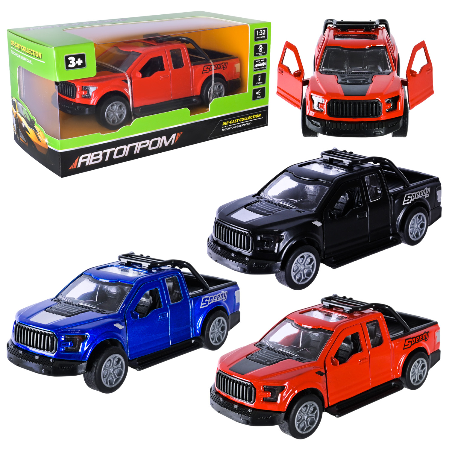 Машина мет. АВТОПРОМ арт. AP74209 (48шт) 1:32,3 цвета,откр.двери,батар.,свет,звук,короб. 15*6,5*7см