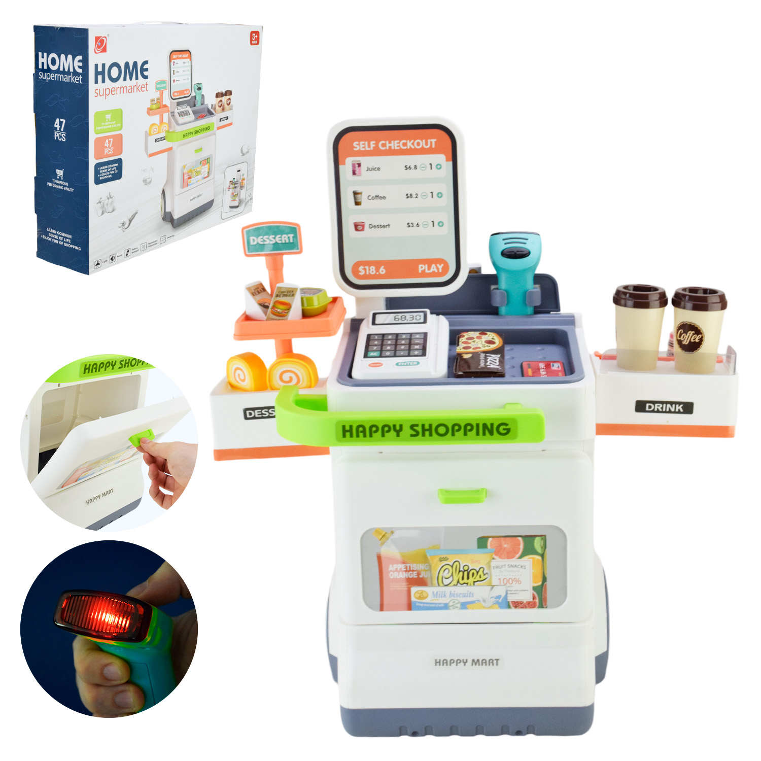 Супермаркет арт. 668-121 (12шт)  батар.  світло, звук, стійка, каса, гроші, аксес короб. 41*13*25,5см