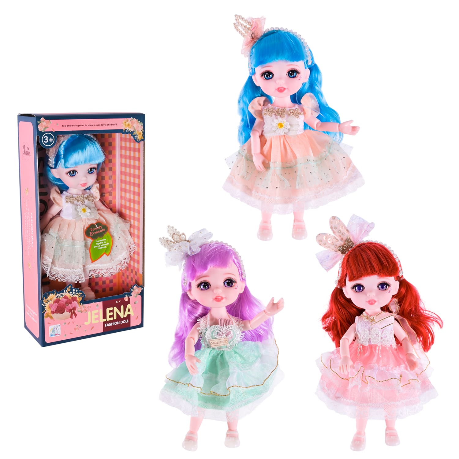 Лялька арт. 65009D (72шт/2)   мікс 3 види, скляні глаза короб. 15*7*29см