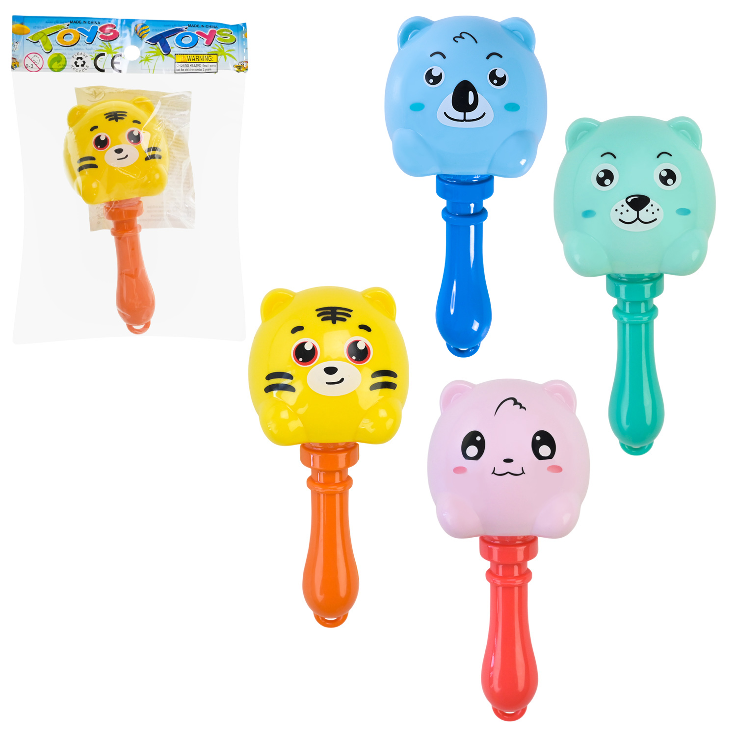 Брязкальце у ручку арт. 889-7 (1200шт/2) 4 кольори мікс, р-р12,5*5,5*5см, пакет 20,5*14,5см