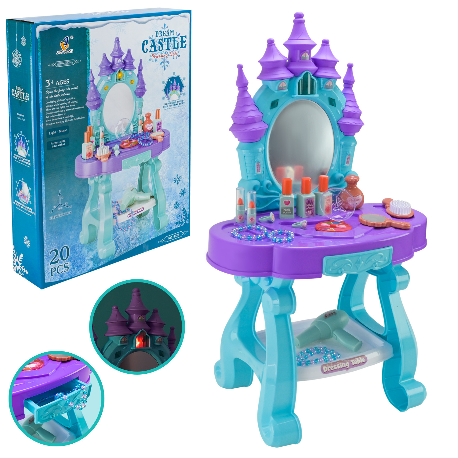 Трюмо арт. 3328 (12шт) батар. аксес, лед екран короб. 40,5*11*54