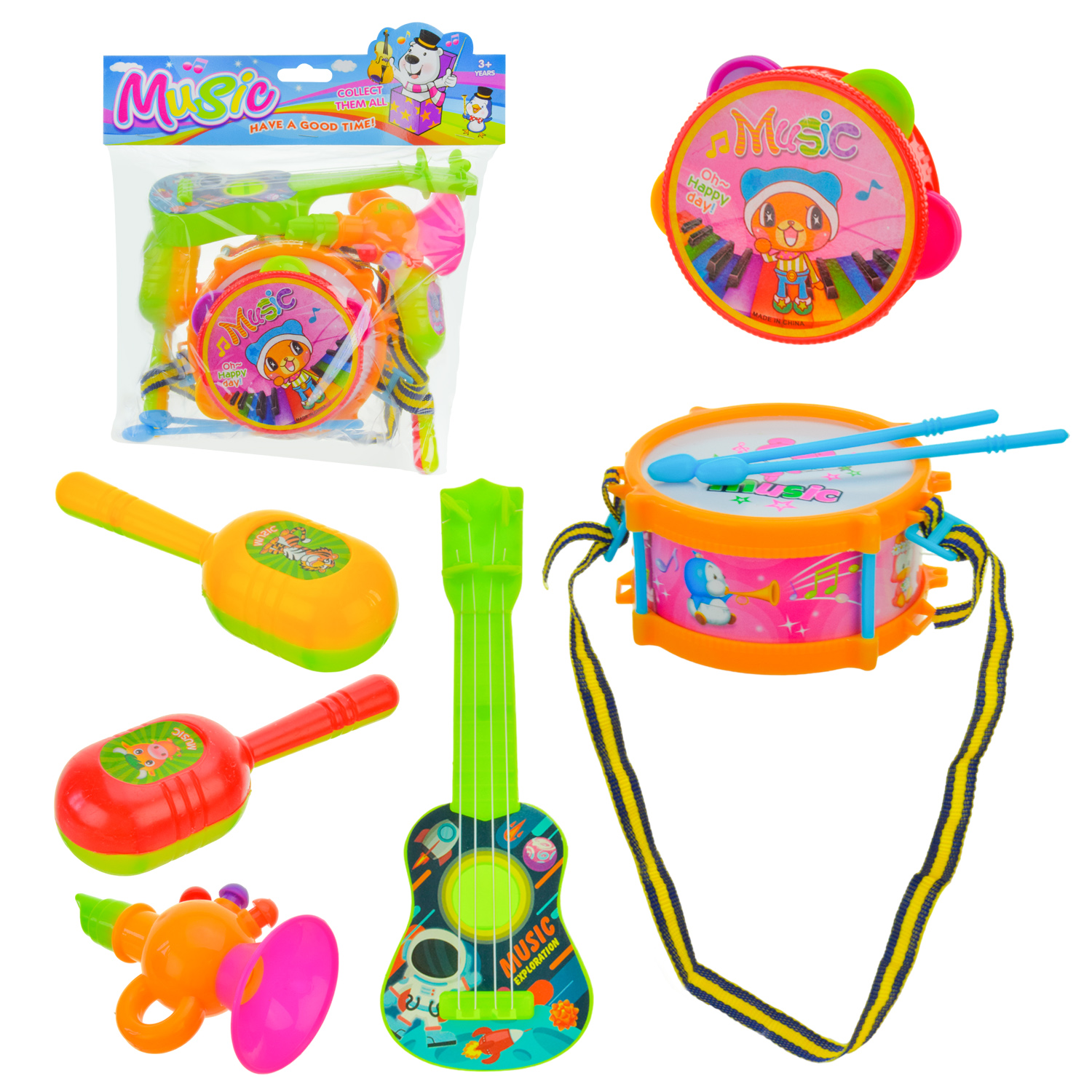Музичні інструменти. арт. 6598-3 (80шт/2) дудка, барабан, бубен, гітара, маракеші,пакет 24*26*8см
