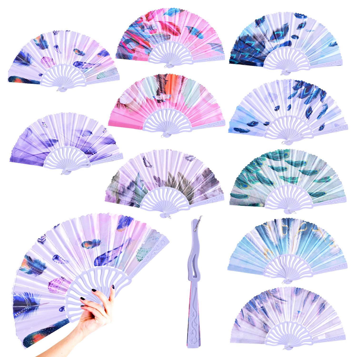 Аксесуар віяло арт. C2836 (240шт) Пір'я 10 кольорів