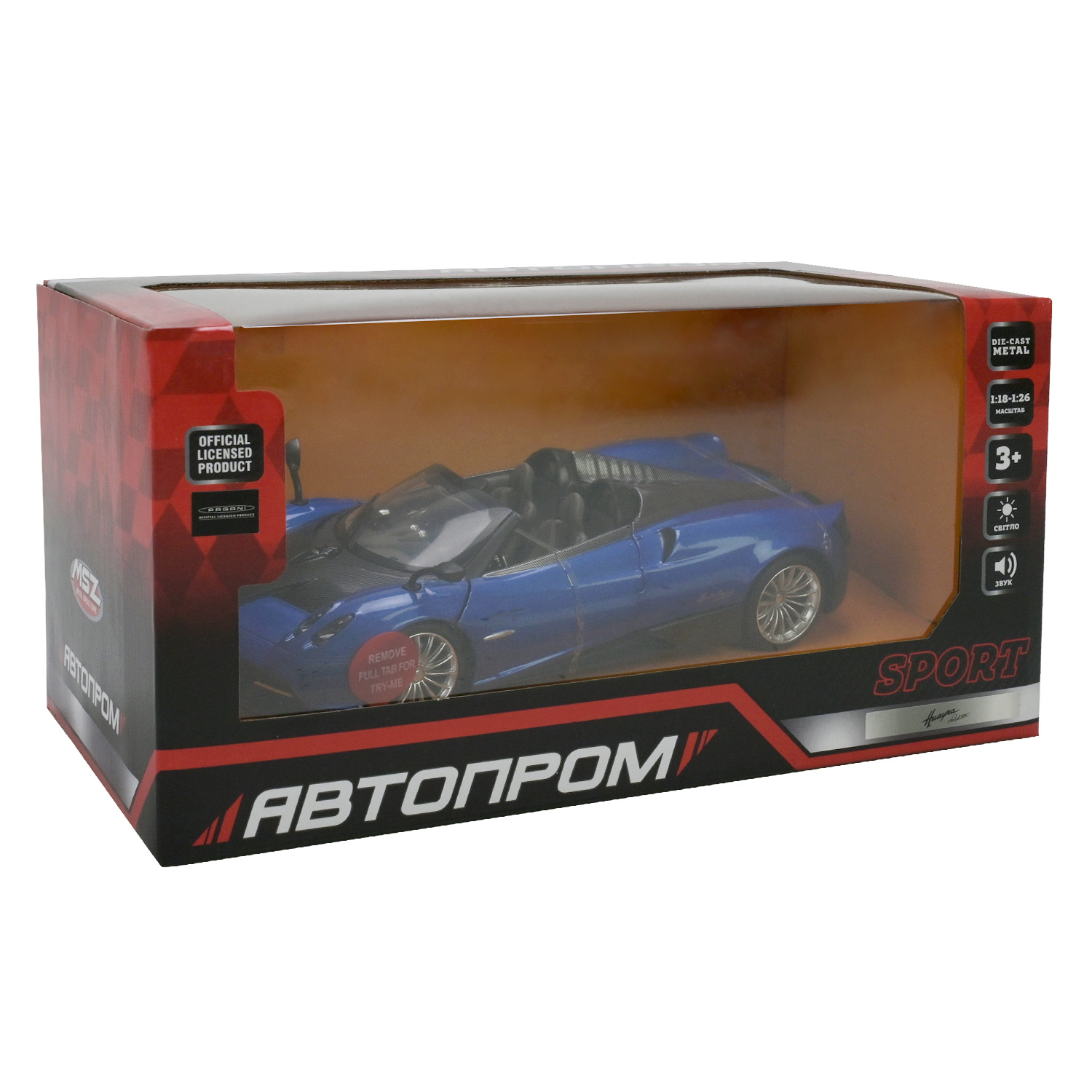 Машина мет. АВТОПРОМ арт. 68264A (12шт/2) 1:24 Pagani Huayra Roadster, батар,світло,звук,відкр.двері,кор. 24,5*12см