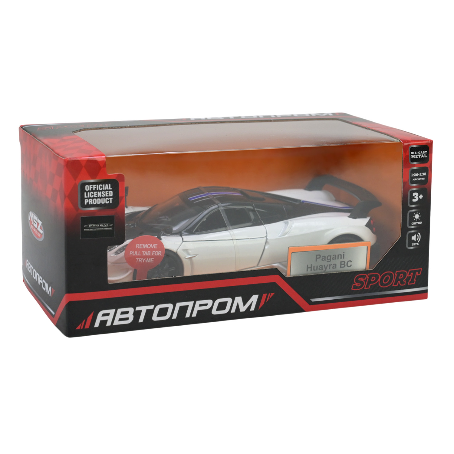 Машина мет. АВТОПРОМ арт. 68332 (48шт/2) 1:32 "Pagani Huayra BC", батар, світ., звук, відкр.двері, короб.18 * 9 * 8 см