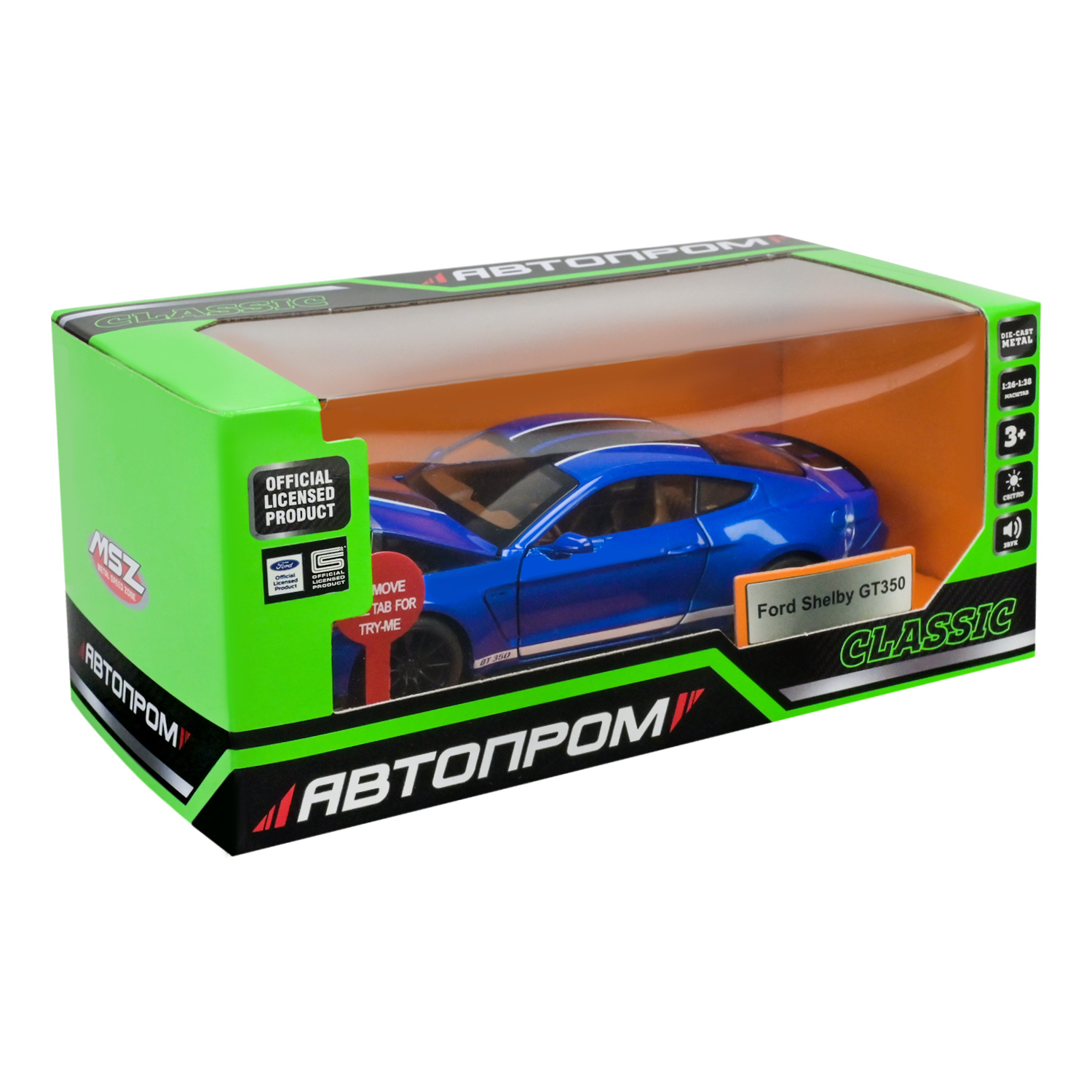 Машина мет. АВТОПРОМ арт. 68441 (7948) (48шт/2) 1:32 Ford Shelby GT350, 2 кольори, світло,звук, короб. 18*9*8см