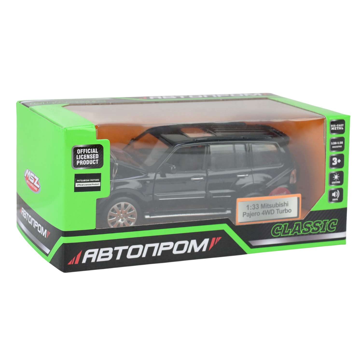 Машина мет. АВТОПРОМ арт. 68463B (48шт/2) 1:33 "Mitsubishi Pajero 4WD Turbo",капот,багажник, батар, світ., звук, відкр.двері, короб.18 * 9 * 8 см
