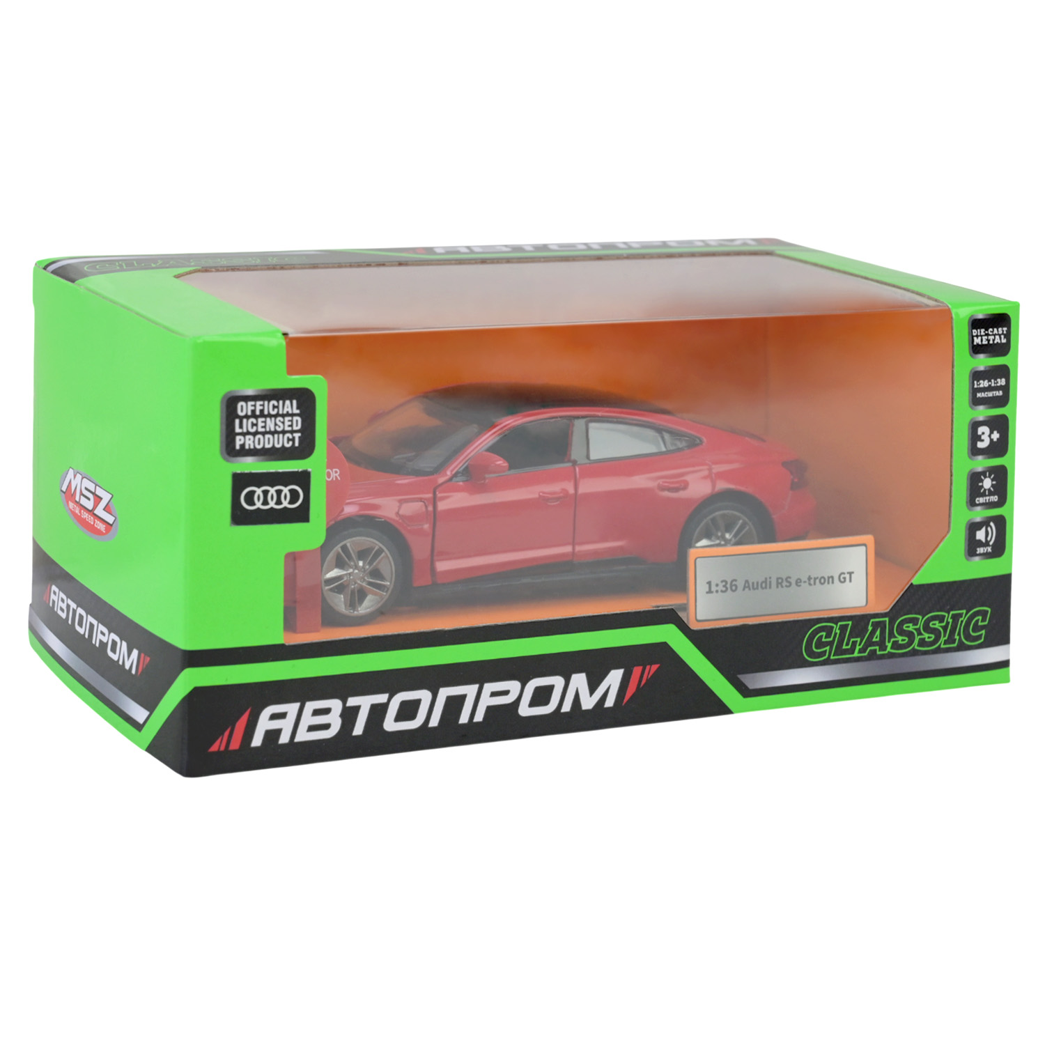 Машина мет. АВТОПРОМ арт. 68721 (48шт/2) 1:36 "Audi E-tron GT", батар, світ., звук, відкр.двері, короб.18 * 9 * 8 см