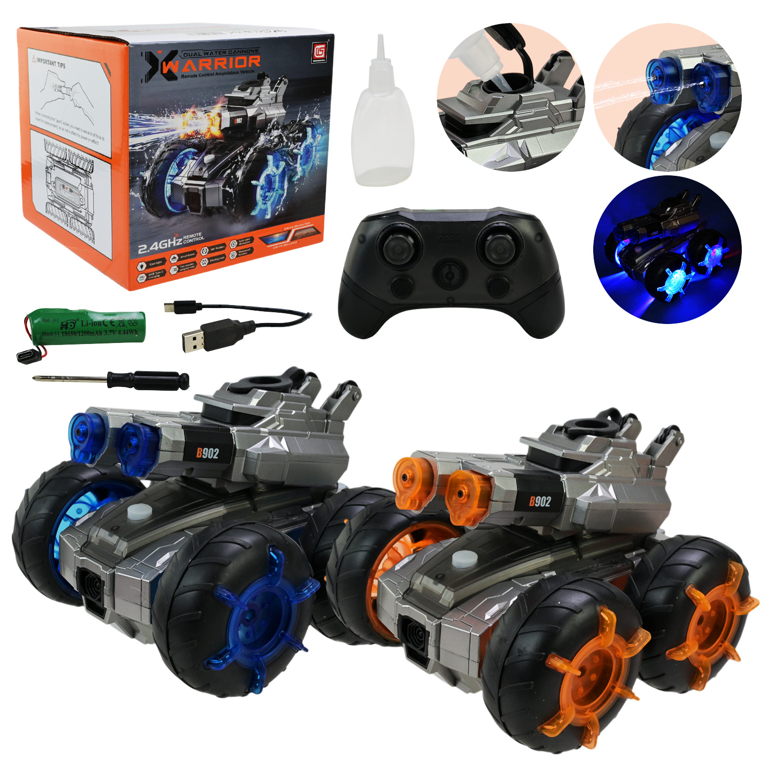 Танк р/к арт. CV-B902 (30шт/2) акум.,стріляє гелевими кулями,світящ.колеса,у короб.18,5*15,7*11,8см