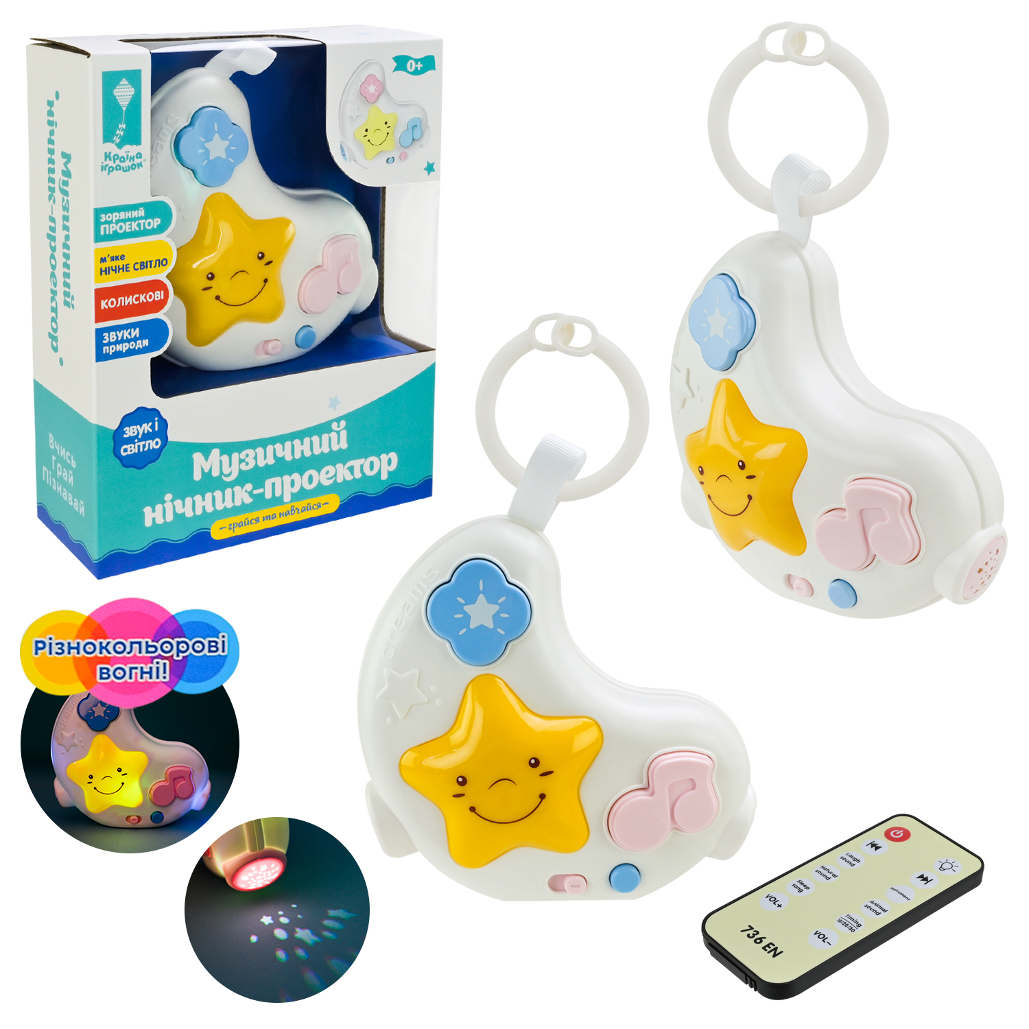 Нічник арт.PL-724-07 (96шт/2) "Грайся та навчайся ", з пультом керування, проектор зоряне небо,муз., короб. 17,5*6,5*21см