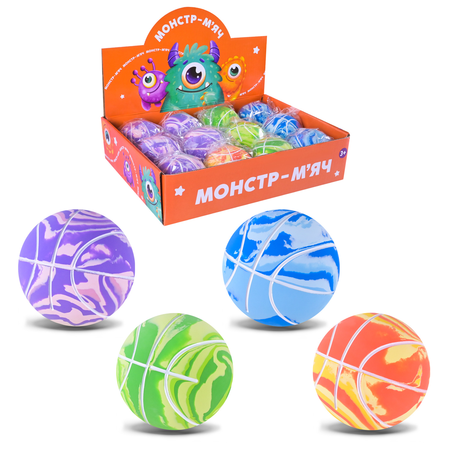 Пострибунчик арт. PR2519 (288шт)  гумовий 6 см 4 види, у дисп.боксі 25*18*6 см