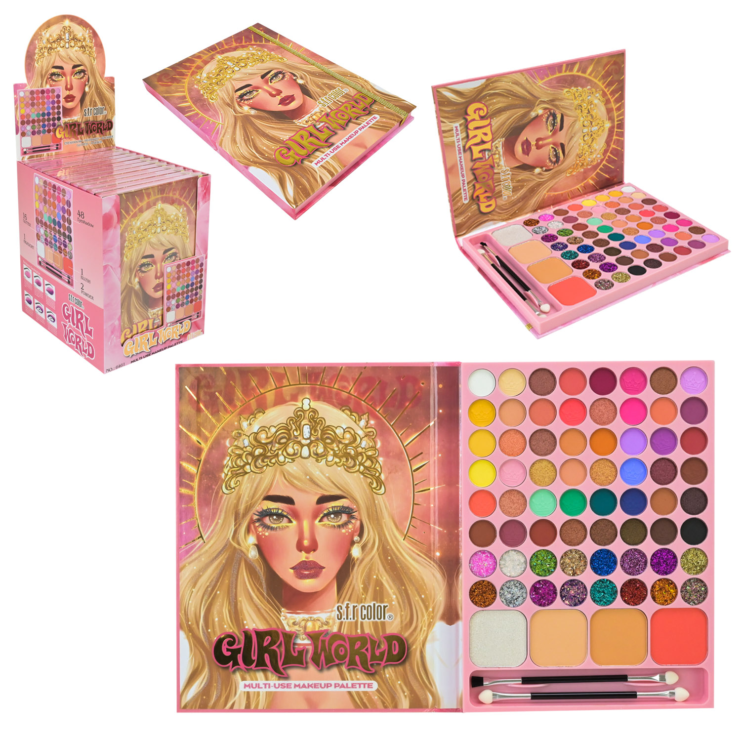 Косметика арт. CN-0133 (72шт)тіні для повік, румяна, аксес 6*12шт  палетка р-р 17*23см, дисп.бокс 17,5*22*24см.