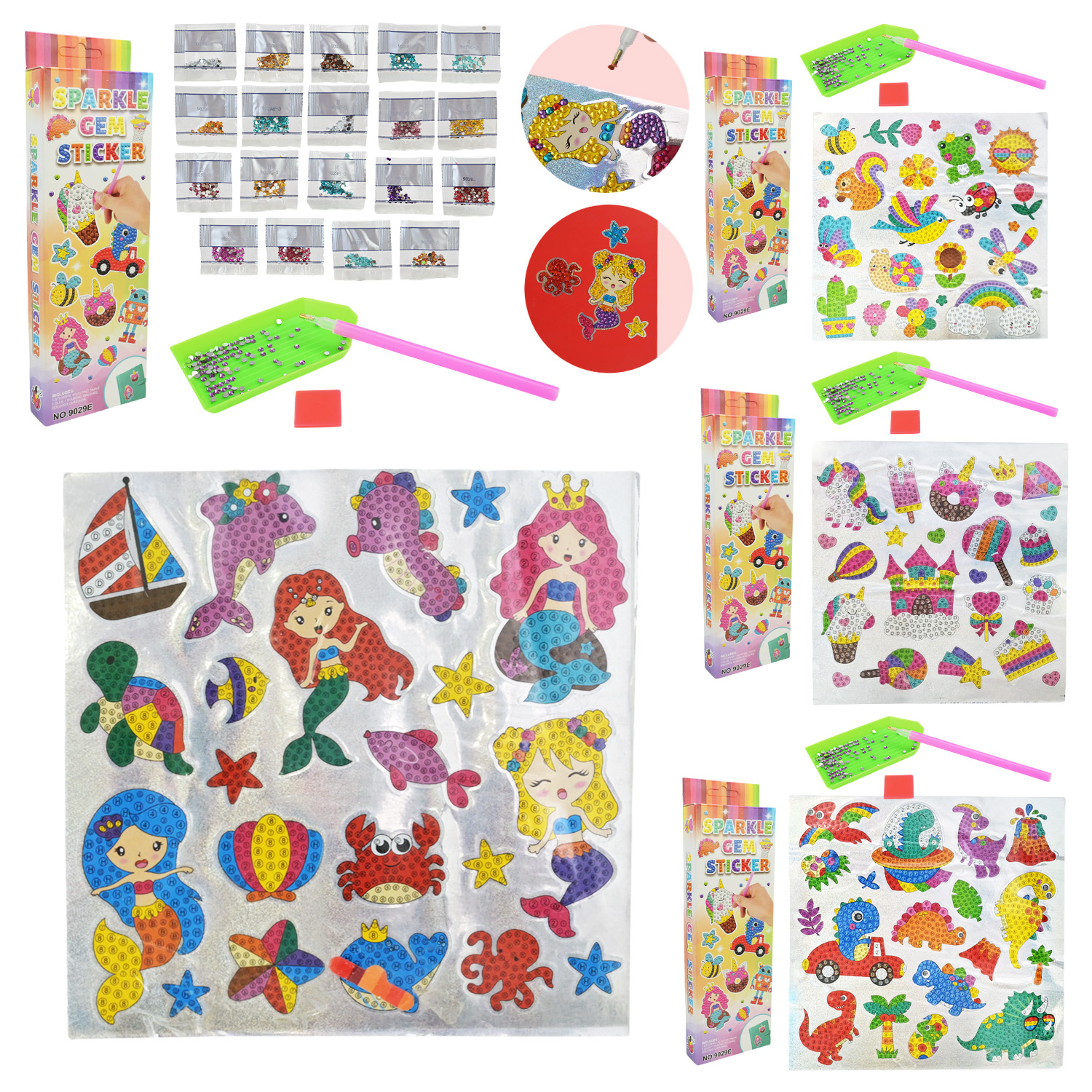 Набір для творчості  арт.9029E-2/1/4/3 (280шт/2)  4 види мікс,у наборі стилус-олівець.блискучи стрази.клейки малюнки- шаблони, у короб.8*2,5*25 см