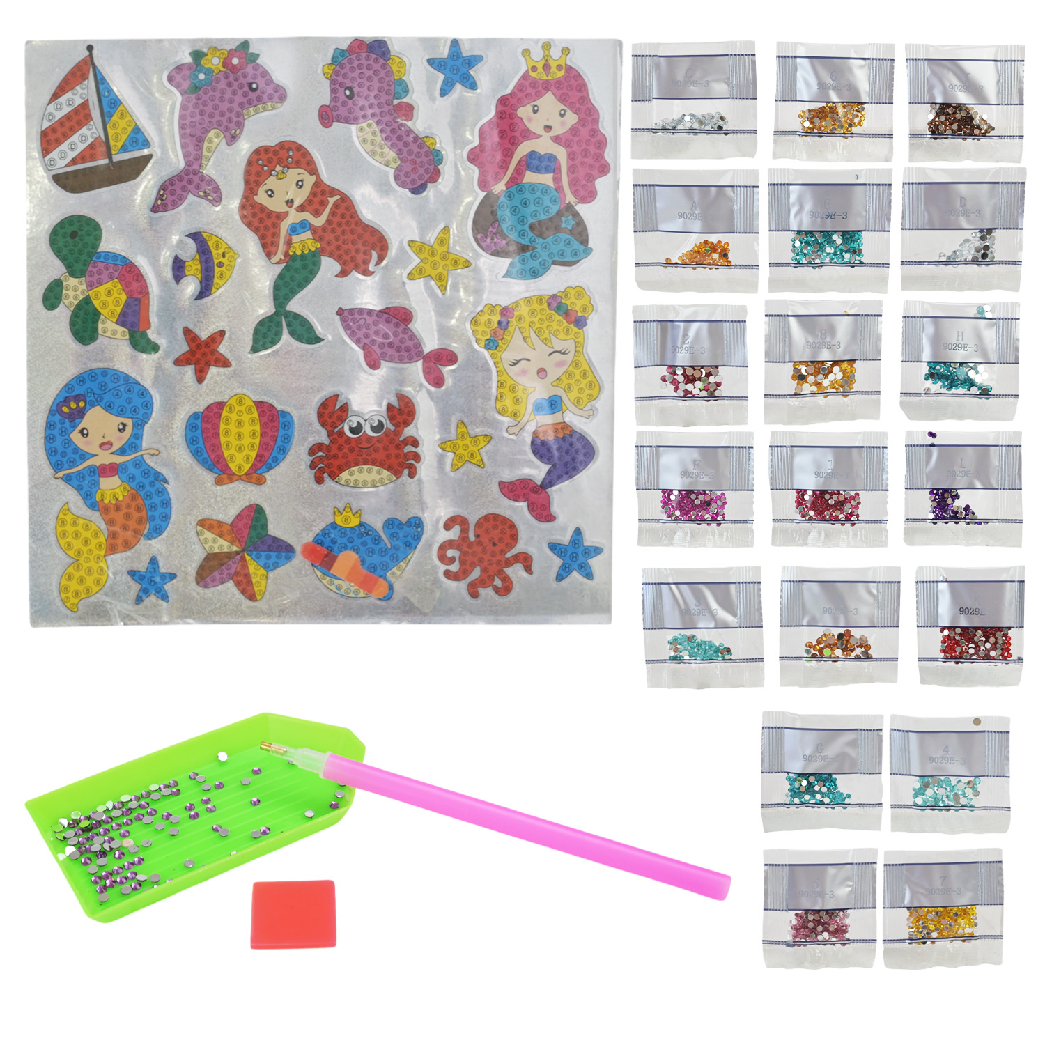 Набір для творчості арт.9029E-2/1/4/3 (280шт/2) 4 види мікс,у наборі стилус-олівець.блискучи стрази.клейки малюнки- шаблони, у короб.8*2,5*25 см