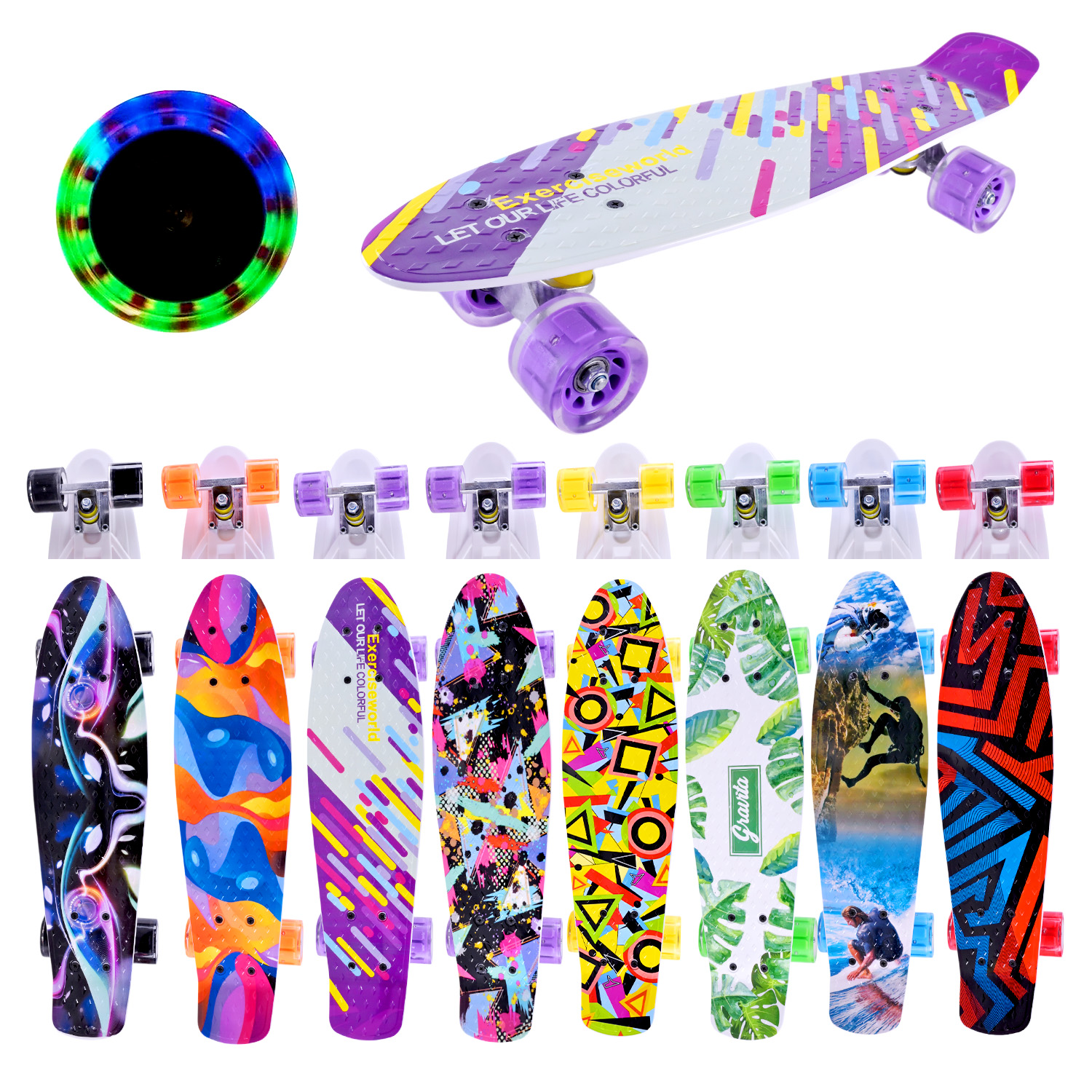 Пенні борд арт. SC25141 (8шт)  56*15 см колеса PU свiтяться,  4 види
