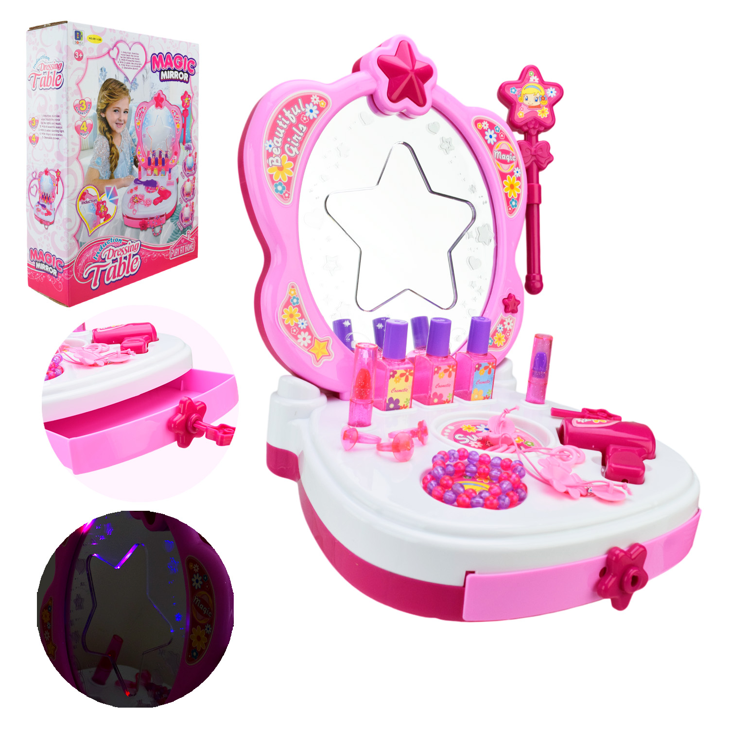 Туалетний арт. столик 661-125 (18шт/2) батар,світло-зв. від волш.палички,фен,гребінець,біжу. короб. 26*26,5*32см