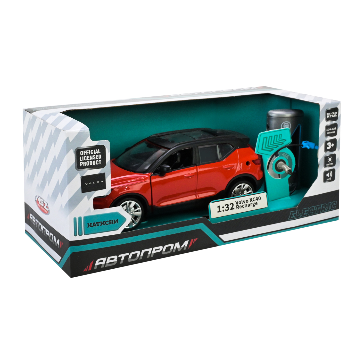 Машина мет. АВТОПРОМ арт. 68703 (32шт) 2кольори 1:32 Volvo XC40 Recharge,батар.,світло,звук,відкр.двері,капот,багаж., у кор.20*9*9см