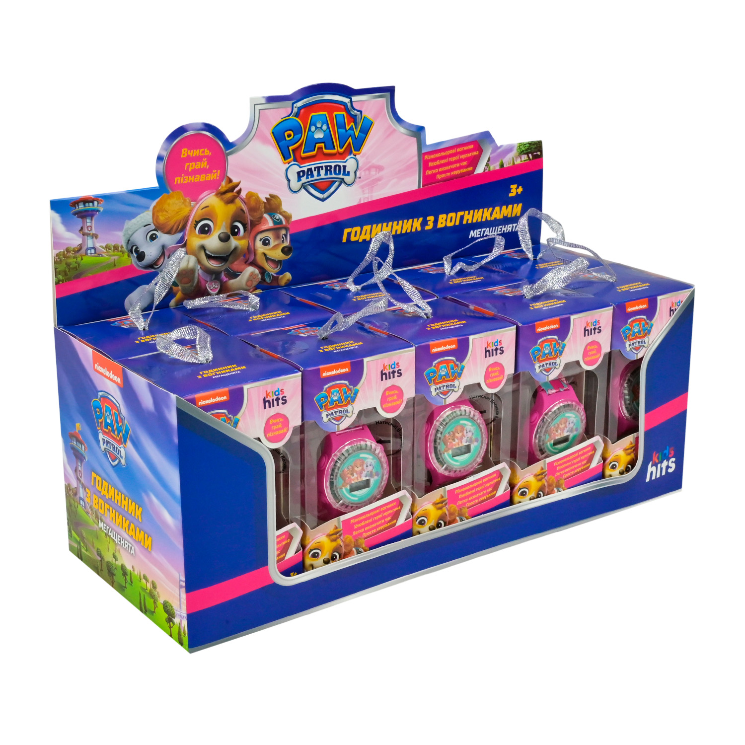 Дитячий годинник Paw Patrol арт. KH75/001L (120шт) зі світлом 10шт короб. 6*6*12см дисплей бокс 32*12,5*13 см