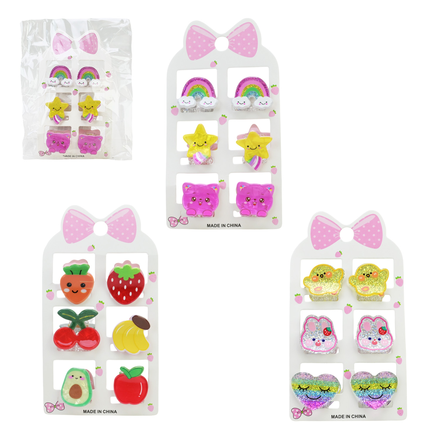 Аксесуари для дівчат арт. Cel241104 (120шт) заколки крабіки, мікс видів, ціна за планшет, пакет 10*7см, у великому пакеті 36*14*4 см
