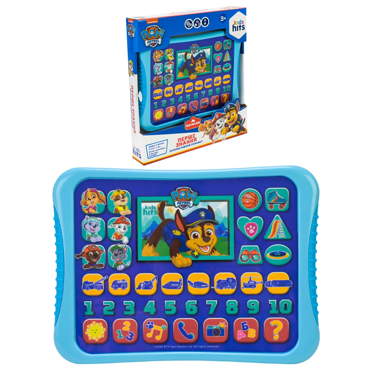 Планшет Kids Hits арт.KH01/013L (48шт)"Перші знання"Paw Patrol,батар.укр,цифри,кольори,фігури,тварини,р-р 23,8*17*2см, короб.25*27*4см