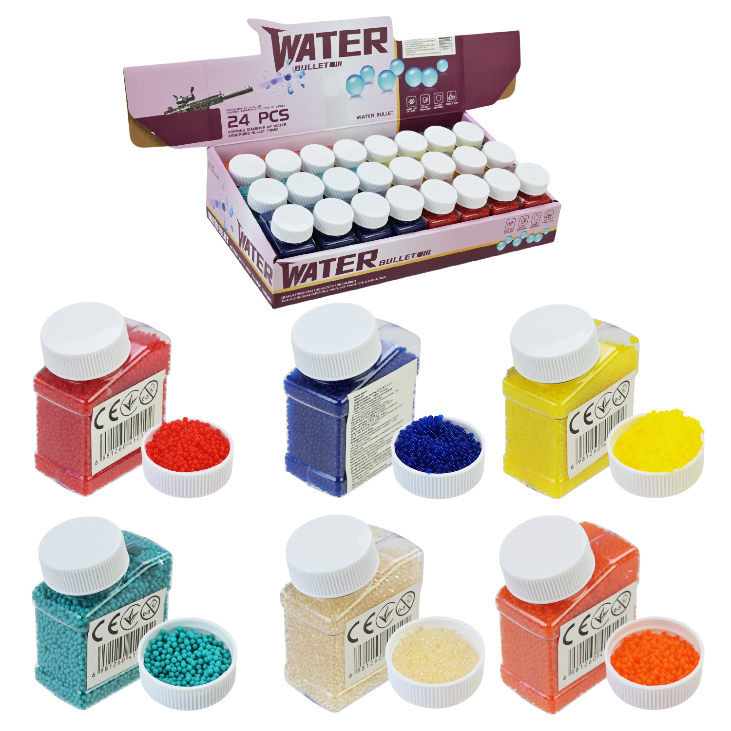 Кульки арт. 880 (384шт/2) гелеві,уп. 4,5*2,5*6,5см 6кольорів,24шт у дисплей боксі 27,5*16*7,3см, ціна за шт.