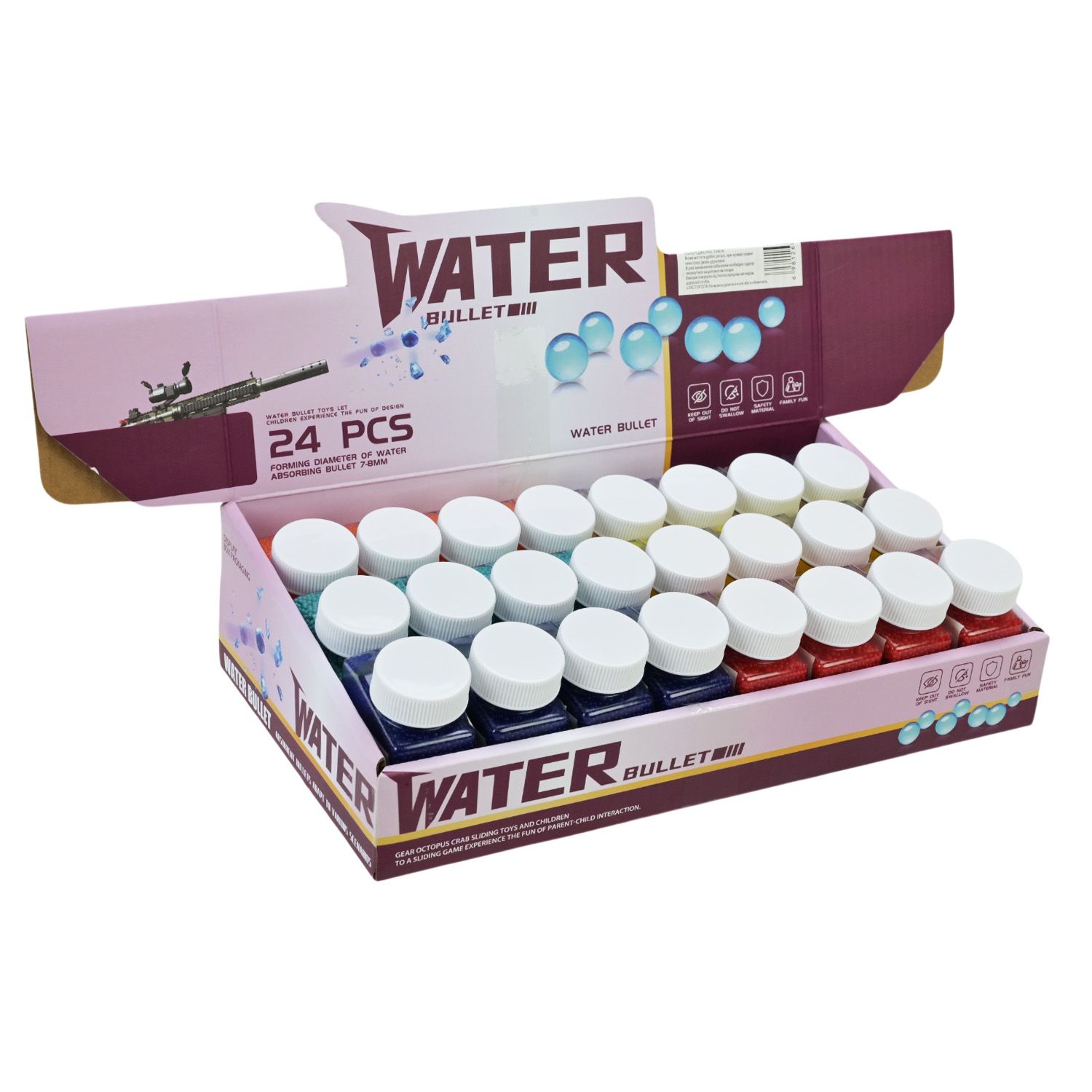 Кульки арт. 880 (384шт/2) гелеві, 6кольорів,24шт у дисплей боксі 27,5*16*7,3см, ціна за шт. уп. 4,5*2,5*6,5см