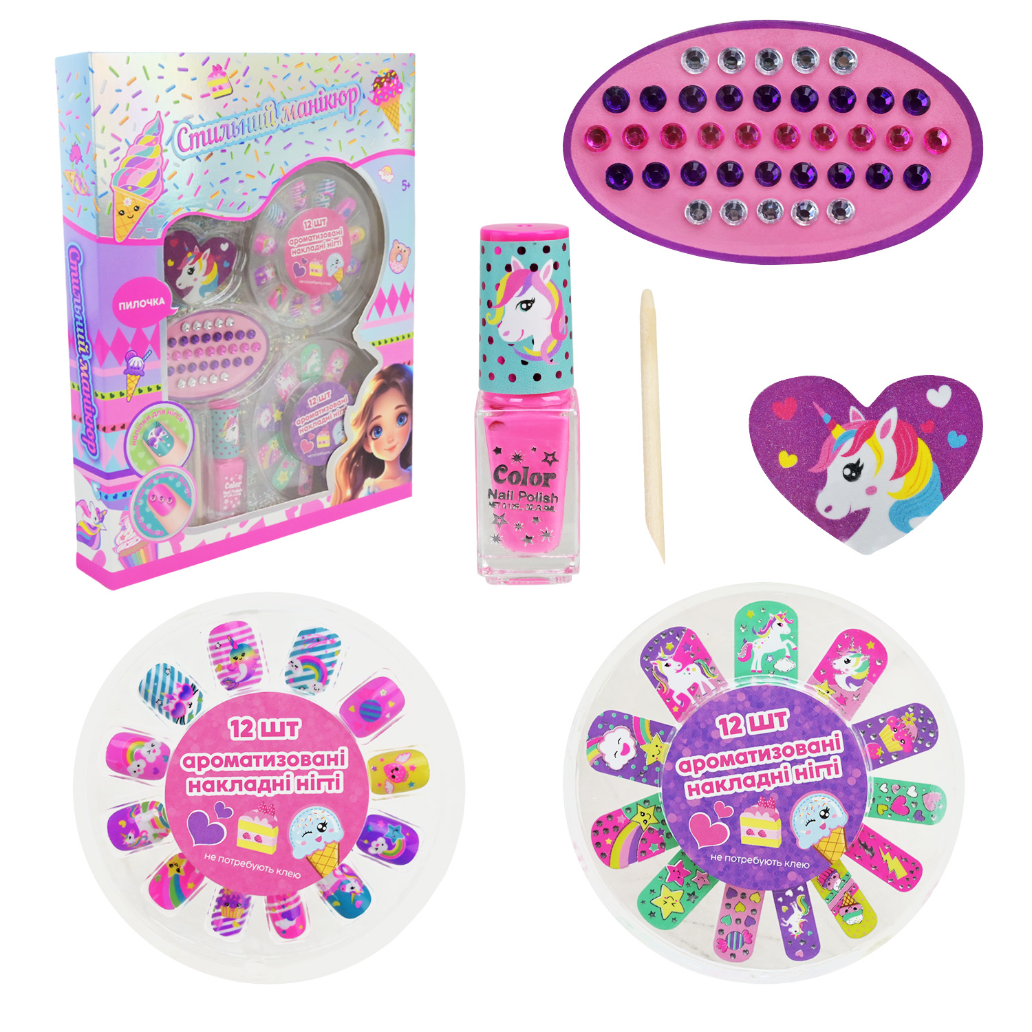Набір косметики арт. UKR2407 (24шт/4) мікс видів укр. паковка, накладні нігті, наліпки, аксес, лак короб. 25*35*5 см