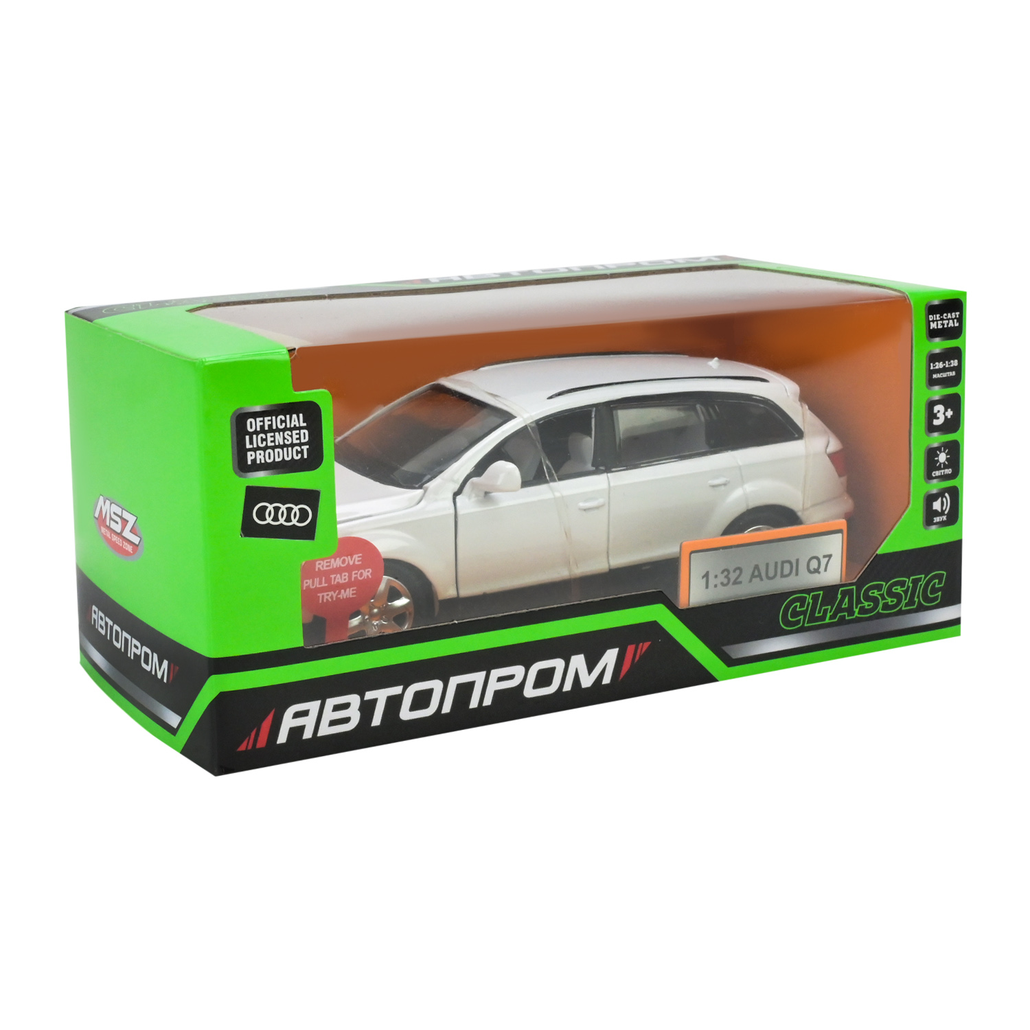 Машина мет. АВТОПРОМ арт. 68310 (48шт/2) 2кольори 1:32 Audi Q7, батар,світло,звук,відкр.двері,кор. 18*9*8см