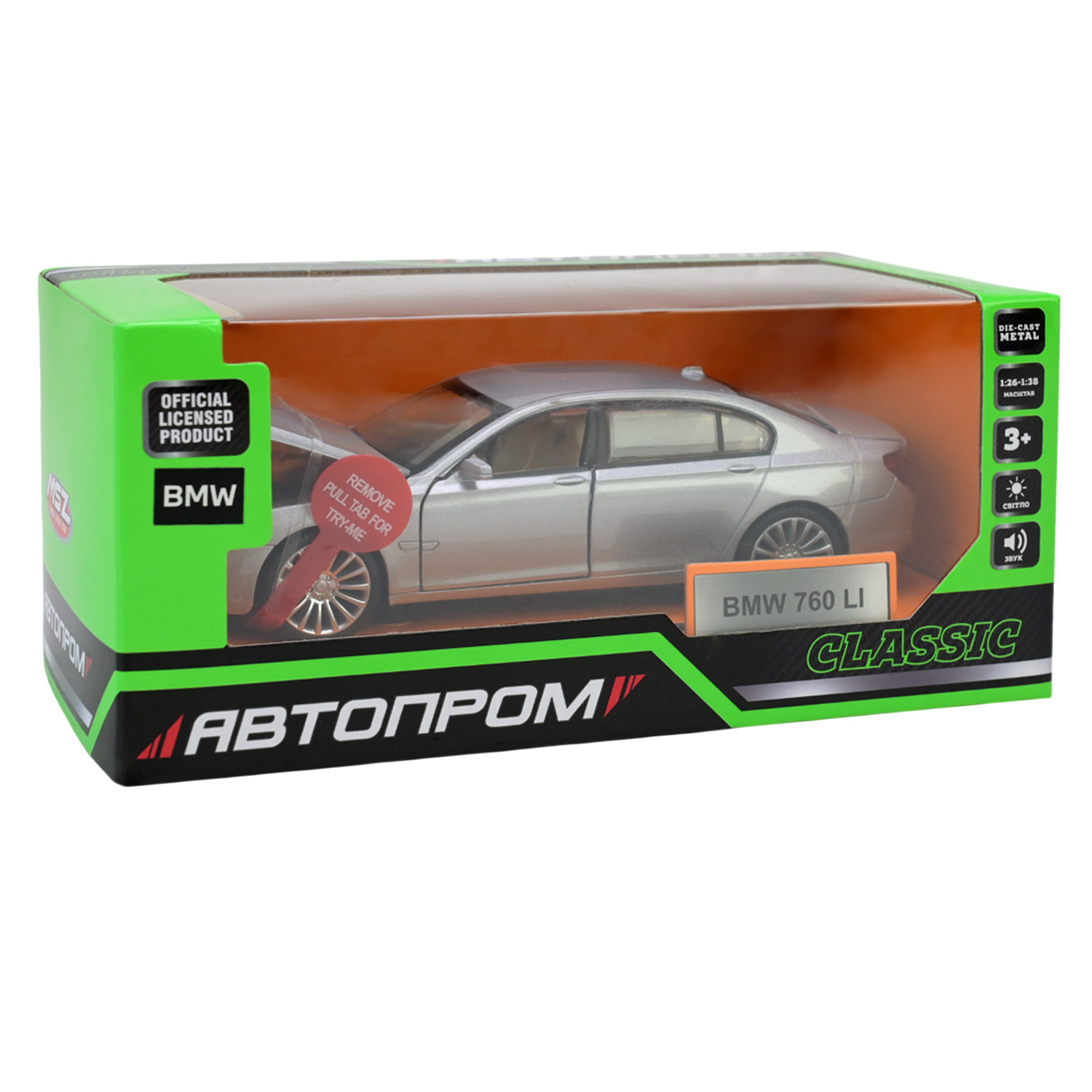 Машина мет. АВТОПРОМ арт. 68340 (48шт/2) 1:34 BMW 760 LI, батар,світло,звук,відкр.двері,кор. 18*9*8см