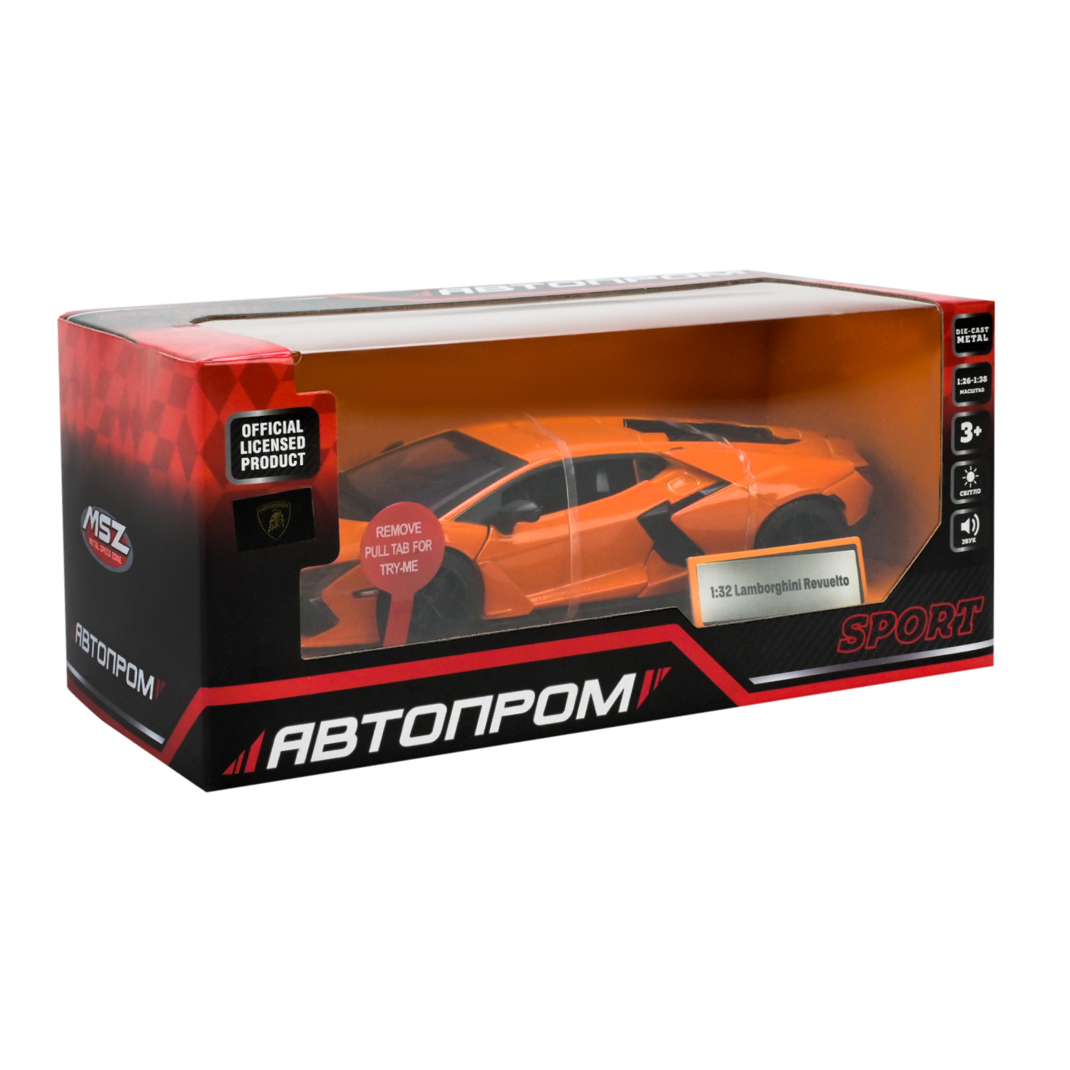 Машина мет. АВТОПРОМ арт. 68737(OP) (48шт/2) 2 кольори 1:32 Lamborghini Revuelto, батар,світло,звук,відкр.двері,кор. 18*9*8см