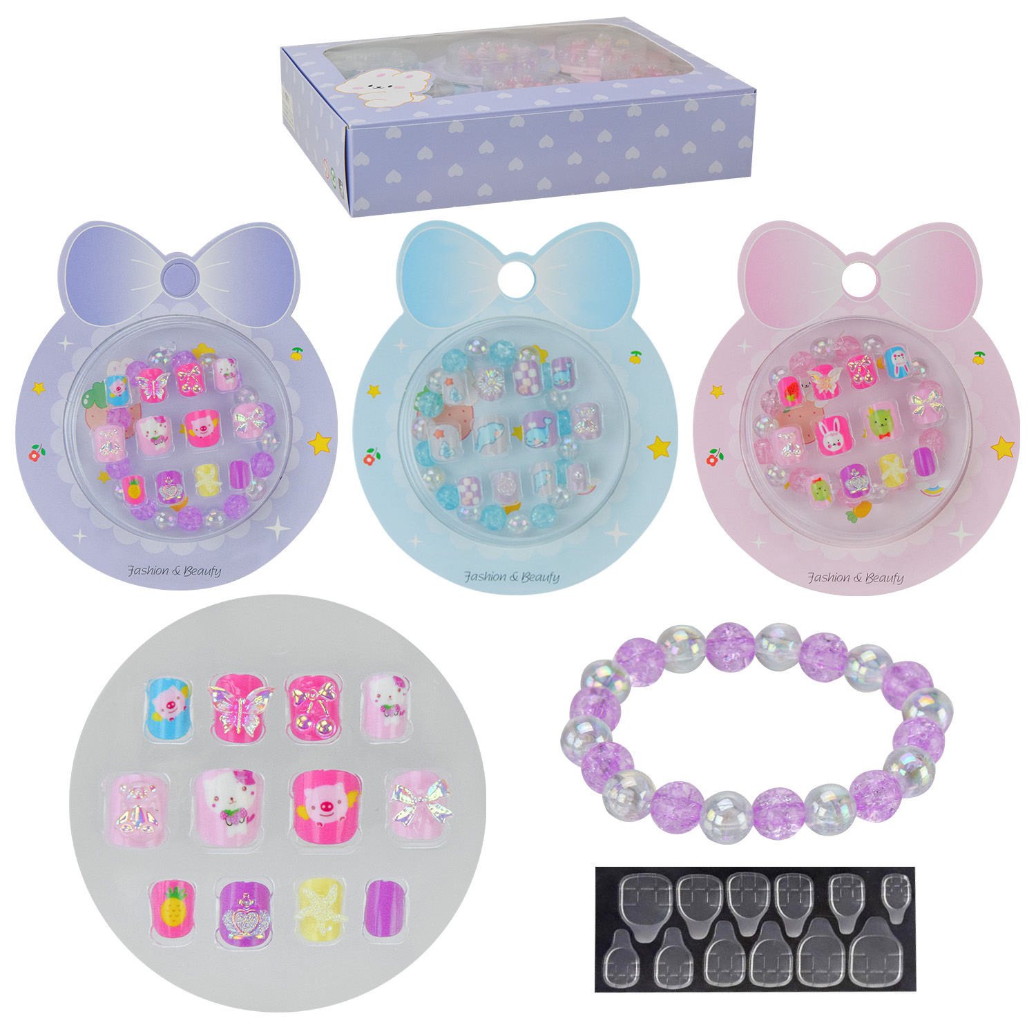 Аксесуари для дівчат арт. CN-109 (240шт) накладні самоклеючі нігті, + браслет,мікс видів, в дісп боксі (10д.б*24 шт), ціна за 1 шт р-р  10*10см