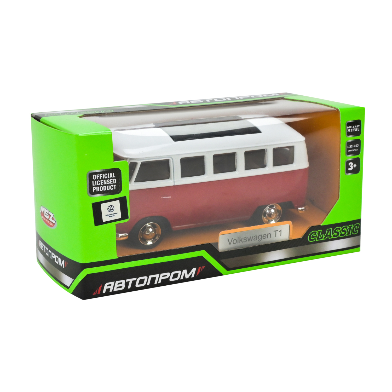 Машина мет. АВТОПРОМ арт. 4387 (96шт/2) 2 кольори 1:38 Volkswagen T1,відкр.двері,короб. 14,5*6,5*7см