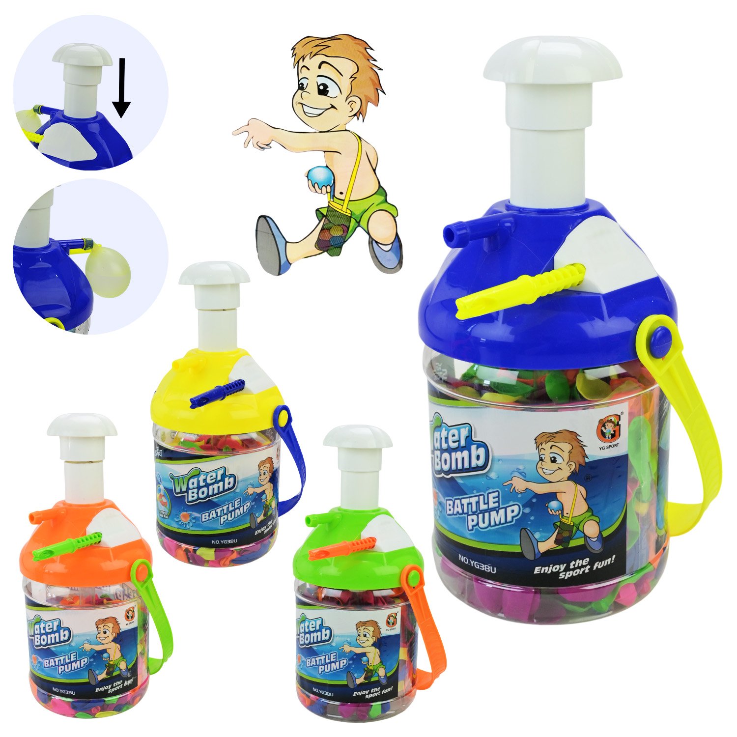 Іграшка водяна бомбочка арт. YG38U (24шт/2) кульки та насос, 4 кольор. у пляшці 15*12*28 см