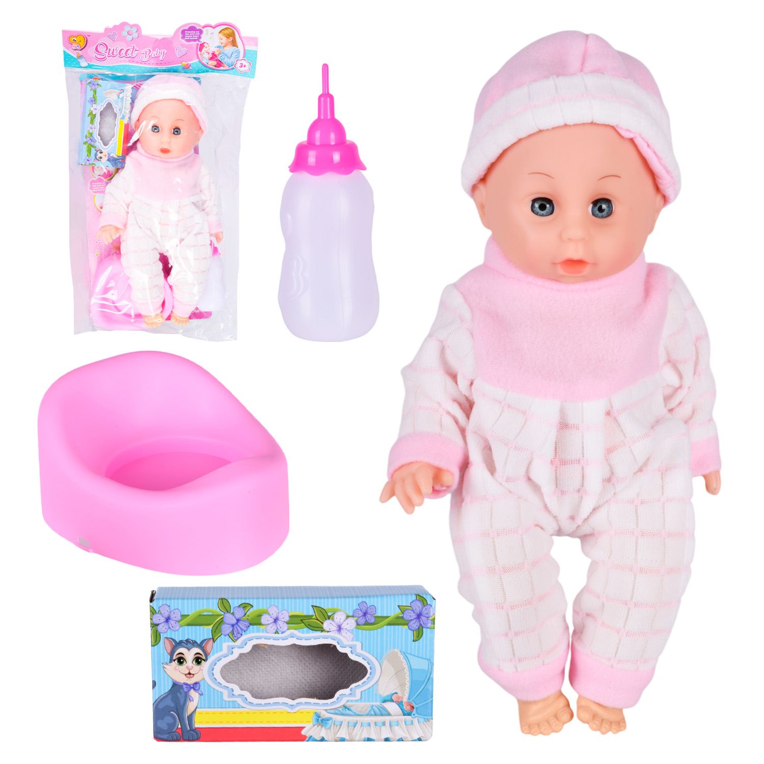 Пупс функц арт. 999-5 (72шт/2) батар. мікс 2 види, муз. пьє, пісяє, плаче сльозами. аксес пакет 46*10*24см