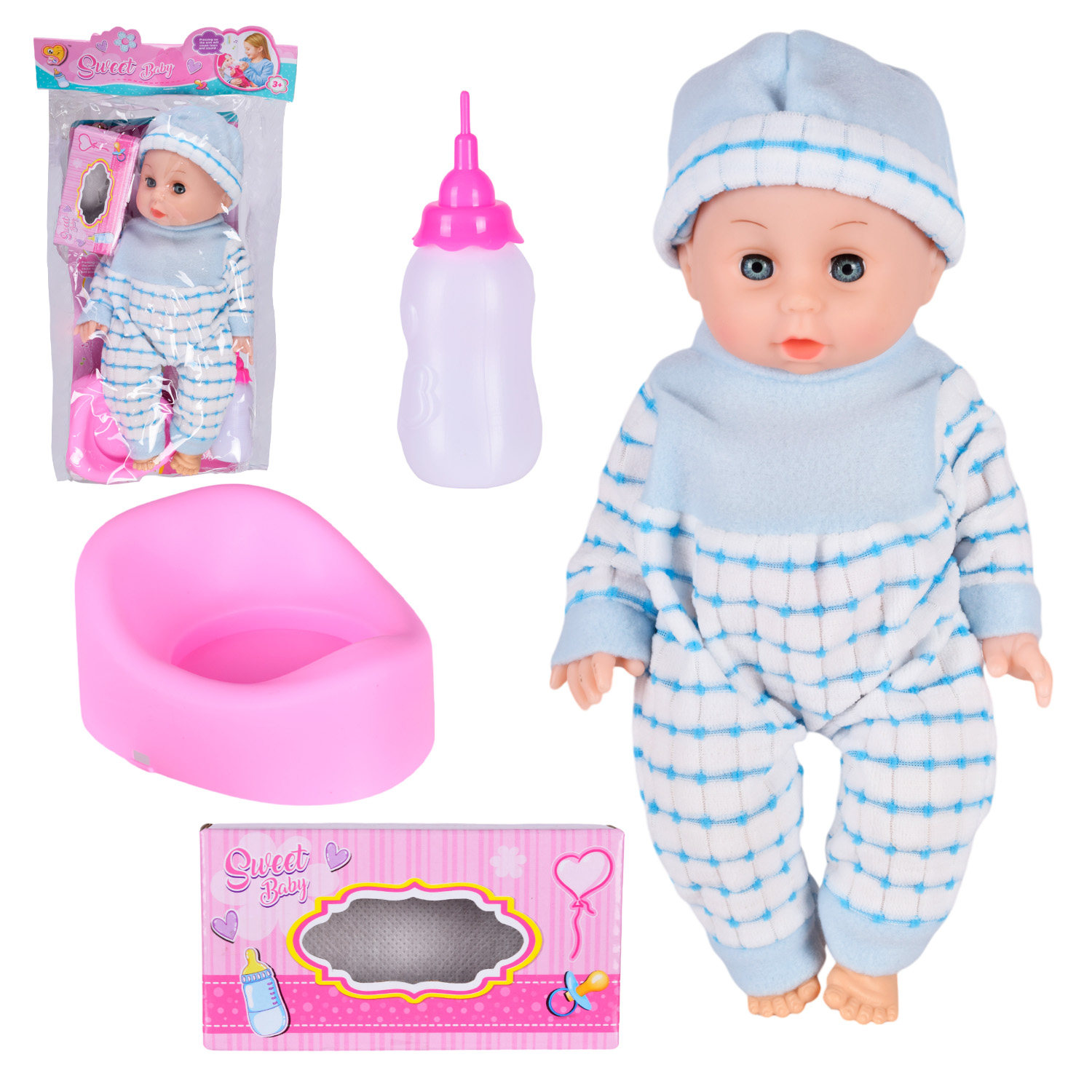 Пупс функц арт. 999-5 (72шт/2) батар. мікс 2 види, муз. пьє, пісяє, плаче сльозами. аксес пакет 46*10*24см