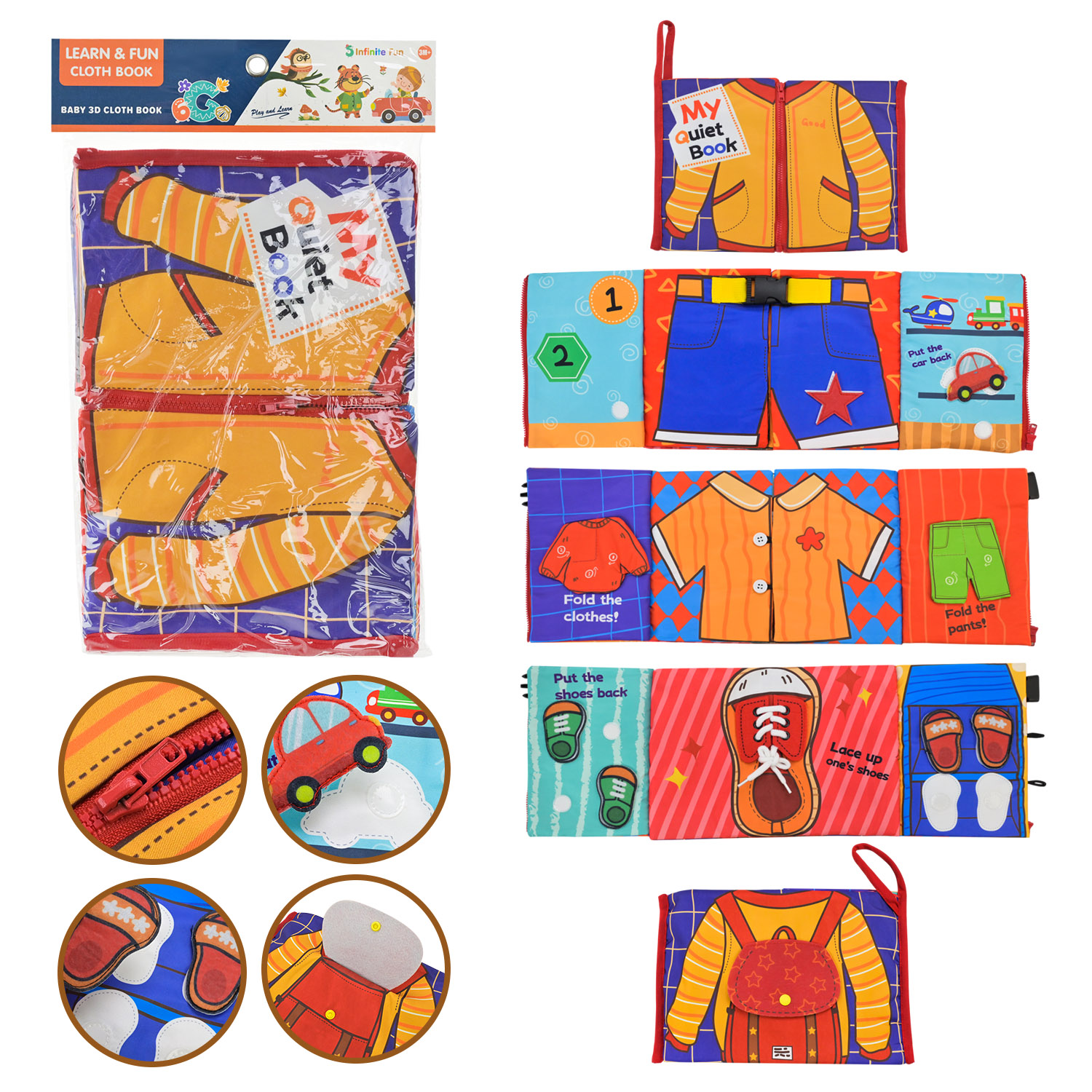 Книга м'яка арт. HF-G001-K(160шт) тактильна, застібки, пакет 35*22*2 см.