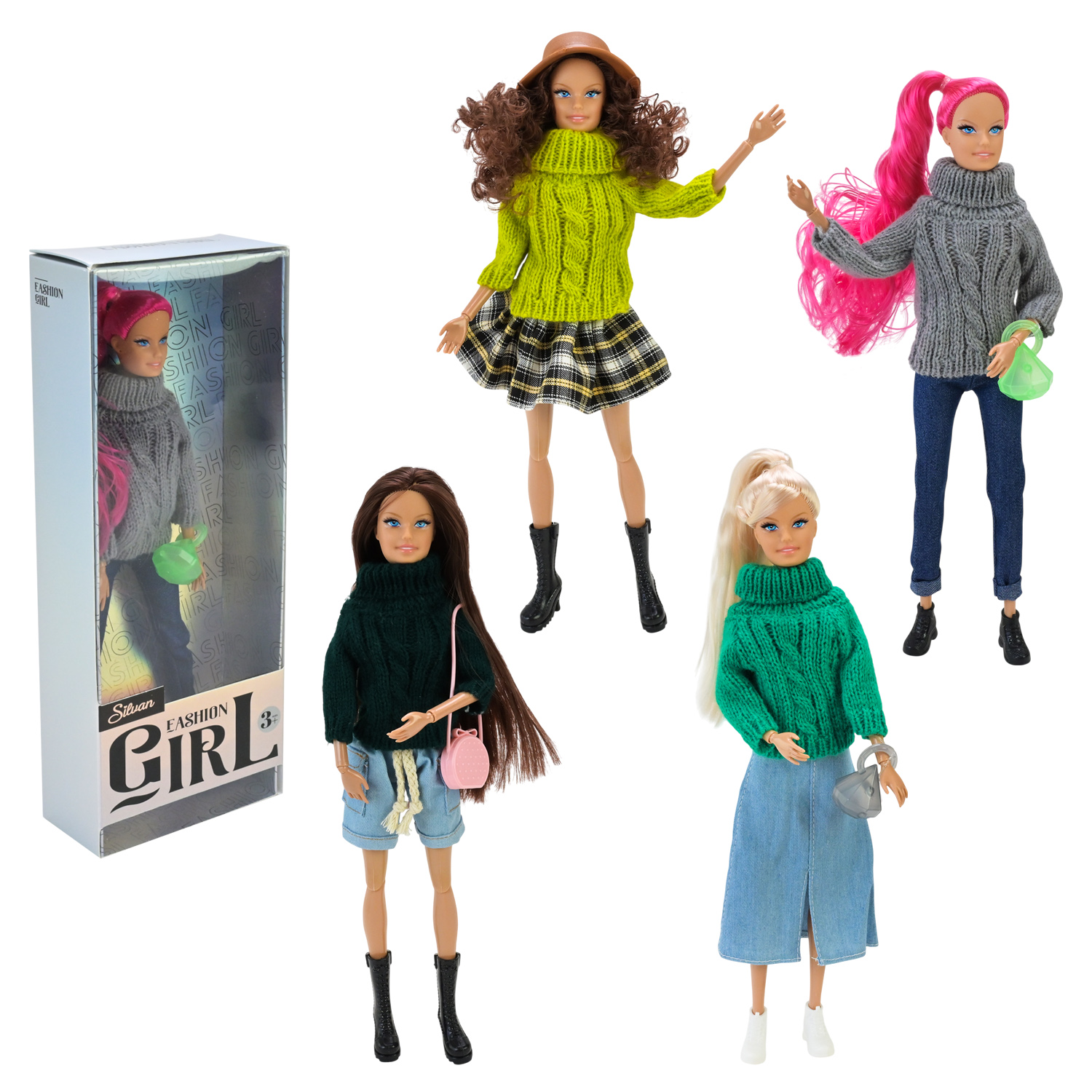 Лялька арт. LY801-D (120шт/2)   мікс 4 види, у стильному вбранні короб. 32*6*12см