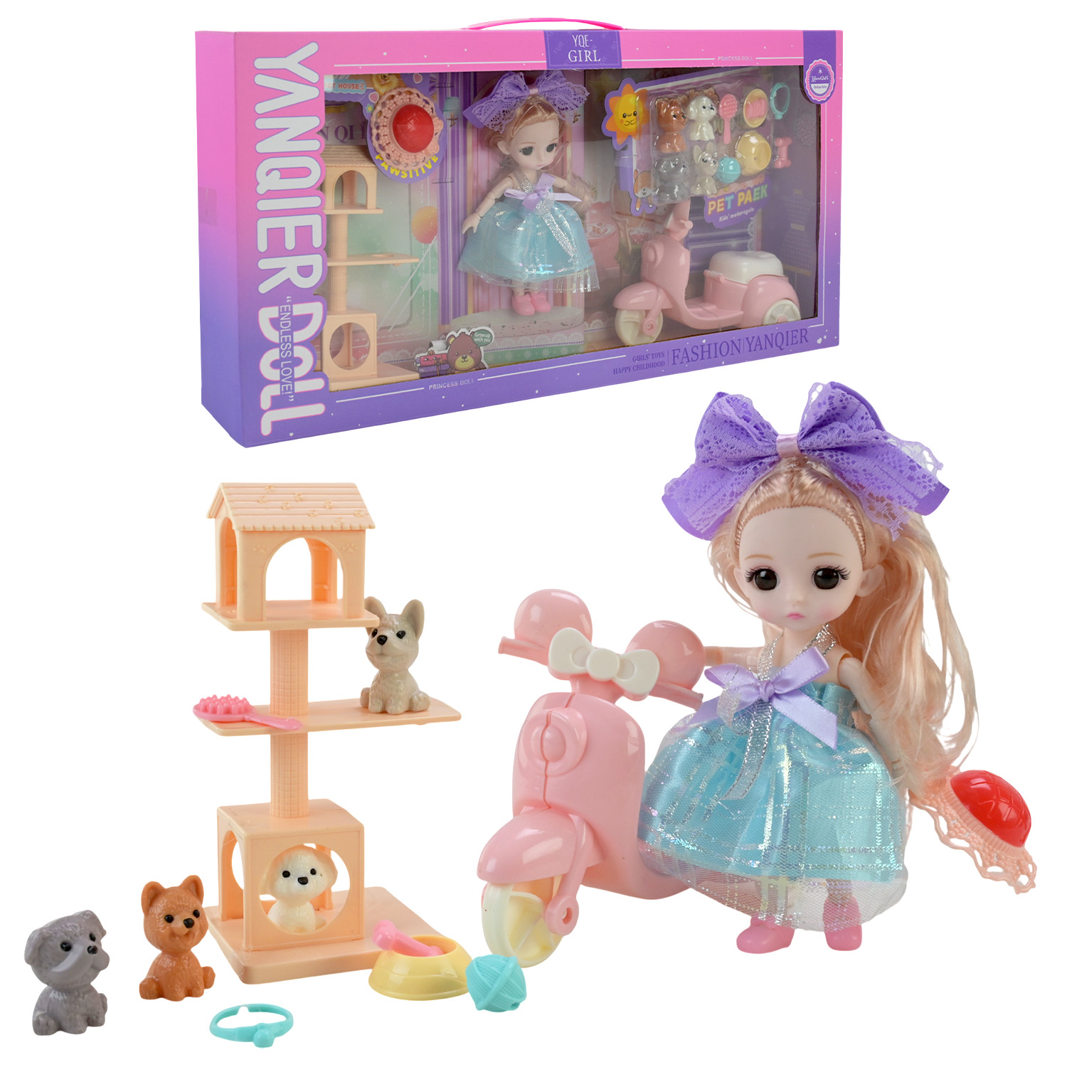 Лялька арт. 3688-183A (36шт/2)  з аксесуарами короб. 49*8*24см