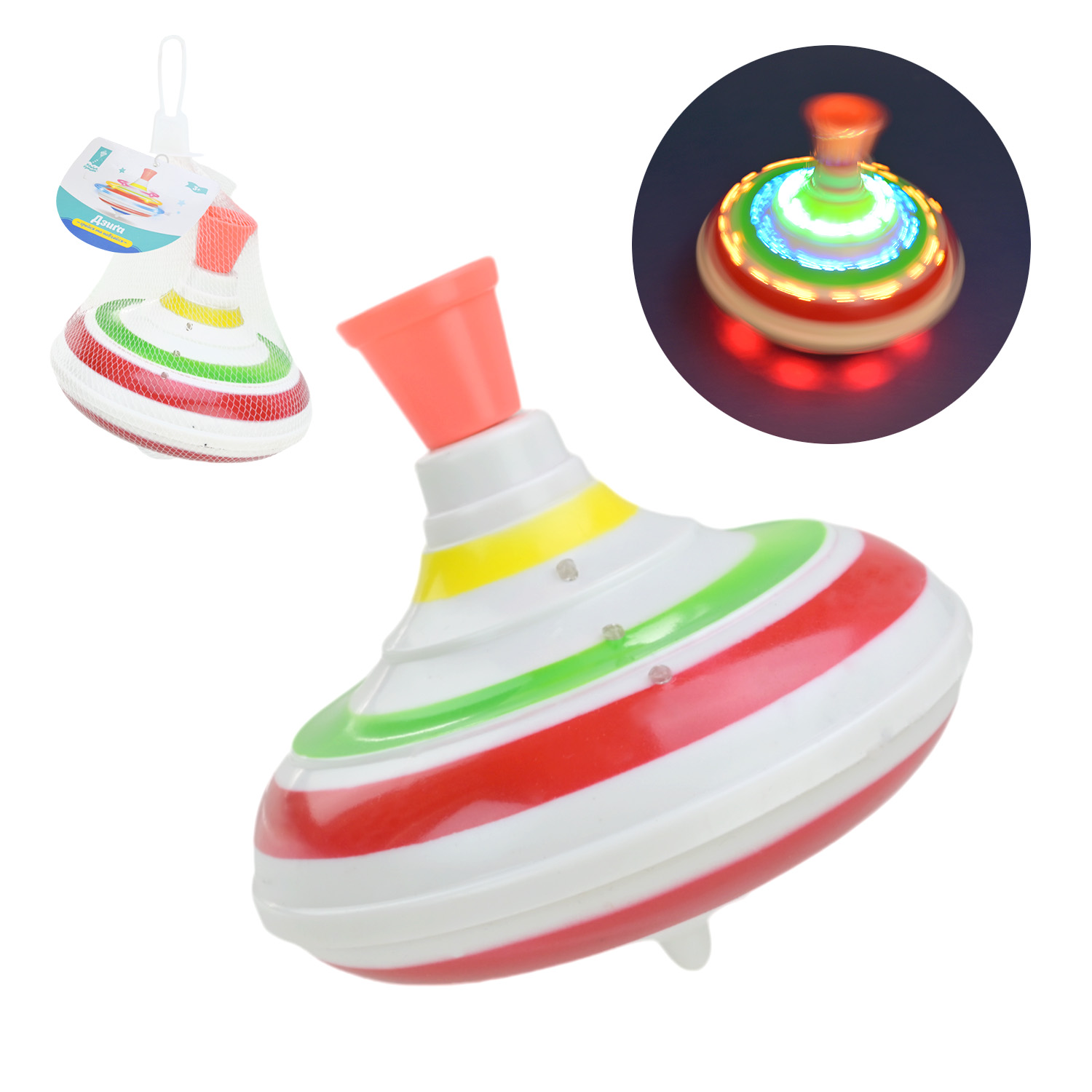 Дзига. арт.PL-724-22 (120шт/2)"Грайся та навчайся",  батар., муз., світ.,у сітці 12*12*13 см.