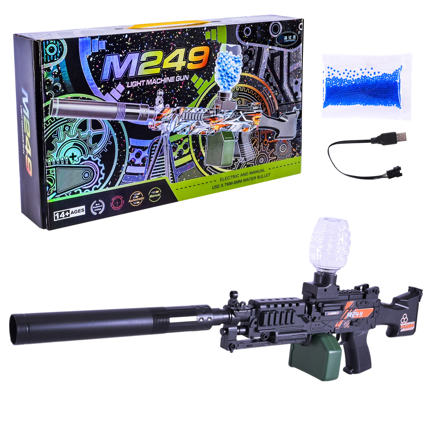 Автомат арт. LYM-018B-1 (36шт)  батар стріляє гелевими кульками, короб. 36*20*6,5см