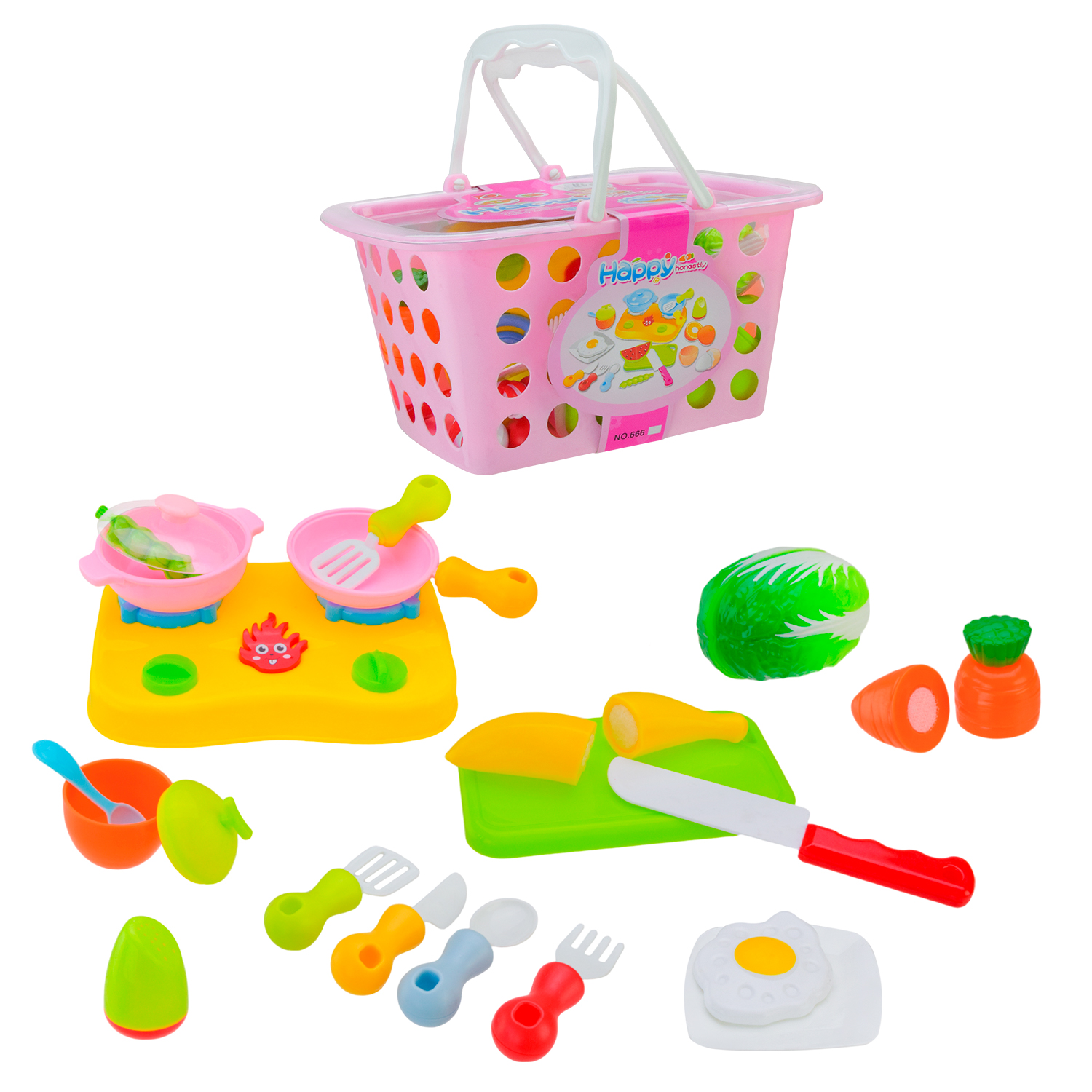 Посуд набір арт. 666-41 (48шт/2) плита, каструля, продукти та Аксесуари,корзина 19*27*15 см
