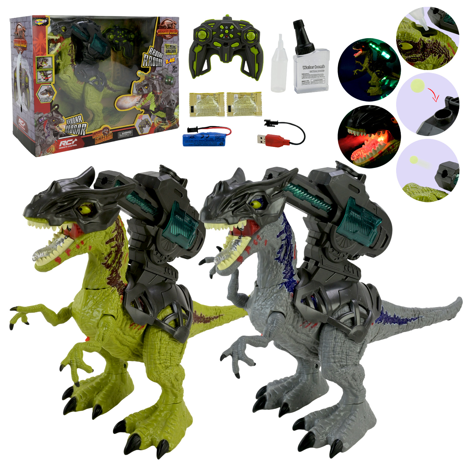 Робот-динозавр р/к арт. NY062-A (8шт/2) акум.,ходить, світло, звук, стріляє гел. кулями у короб.44,5*33*17,3см