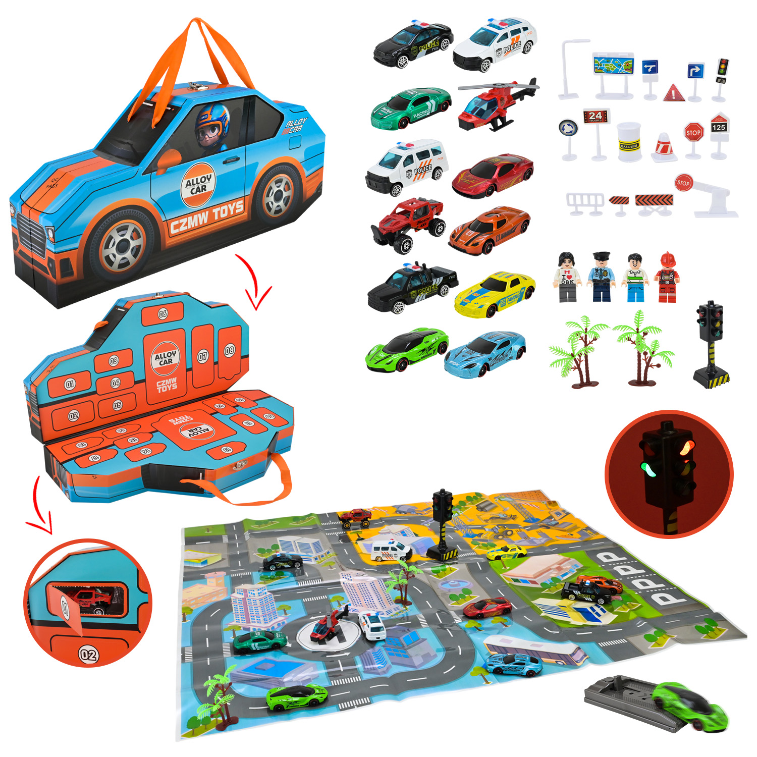 Ігровий набір арт. 666 (9шт) адвент-календар,метал.машинки,у короб.55,5*25,5*13,5см