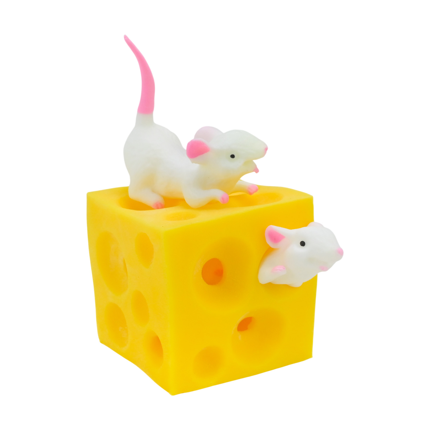 Антистрес арт. MC0621 (288шт) миші у сирі, в сітці, роз-р сиру – 4.5*4.5*4.5 см, роз-р миши – 4.5 см 12шт дісплей боксі/ціна за шт/ 2 види, сітка 7*4,5*15см, дисплей 20*16*7см