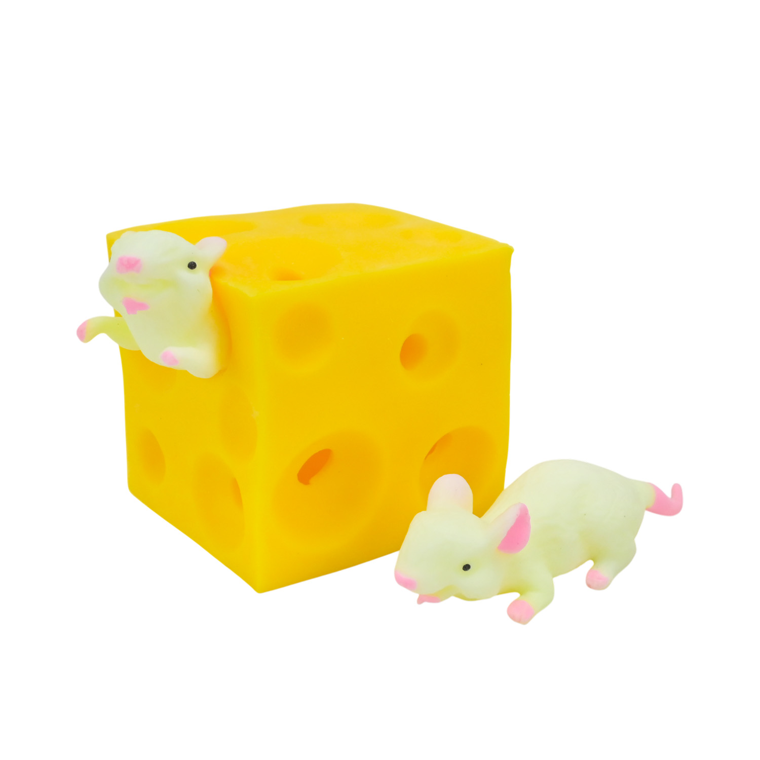 Антистрес арт. MC0621 (288шт) миші у сирі, в сітці, роз-р сиру – 4.5*4.5*4.5 см, роз-р миши – 4.5 см 12шт дісплей боксі/ціна за шт/ 2 види, сітка 7*4,5*15см, дисплей 20*16*7см